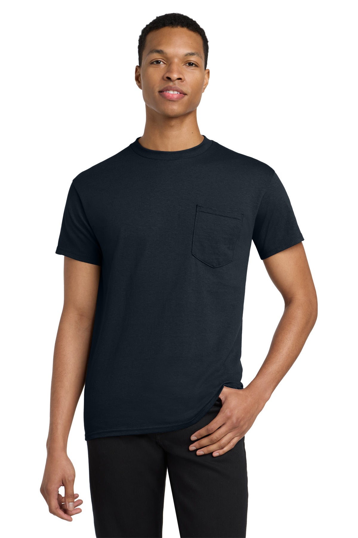Gildan Heavy Cotton 100% Cotton Pocket T-Shirt. 5300 - Navy - front