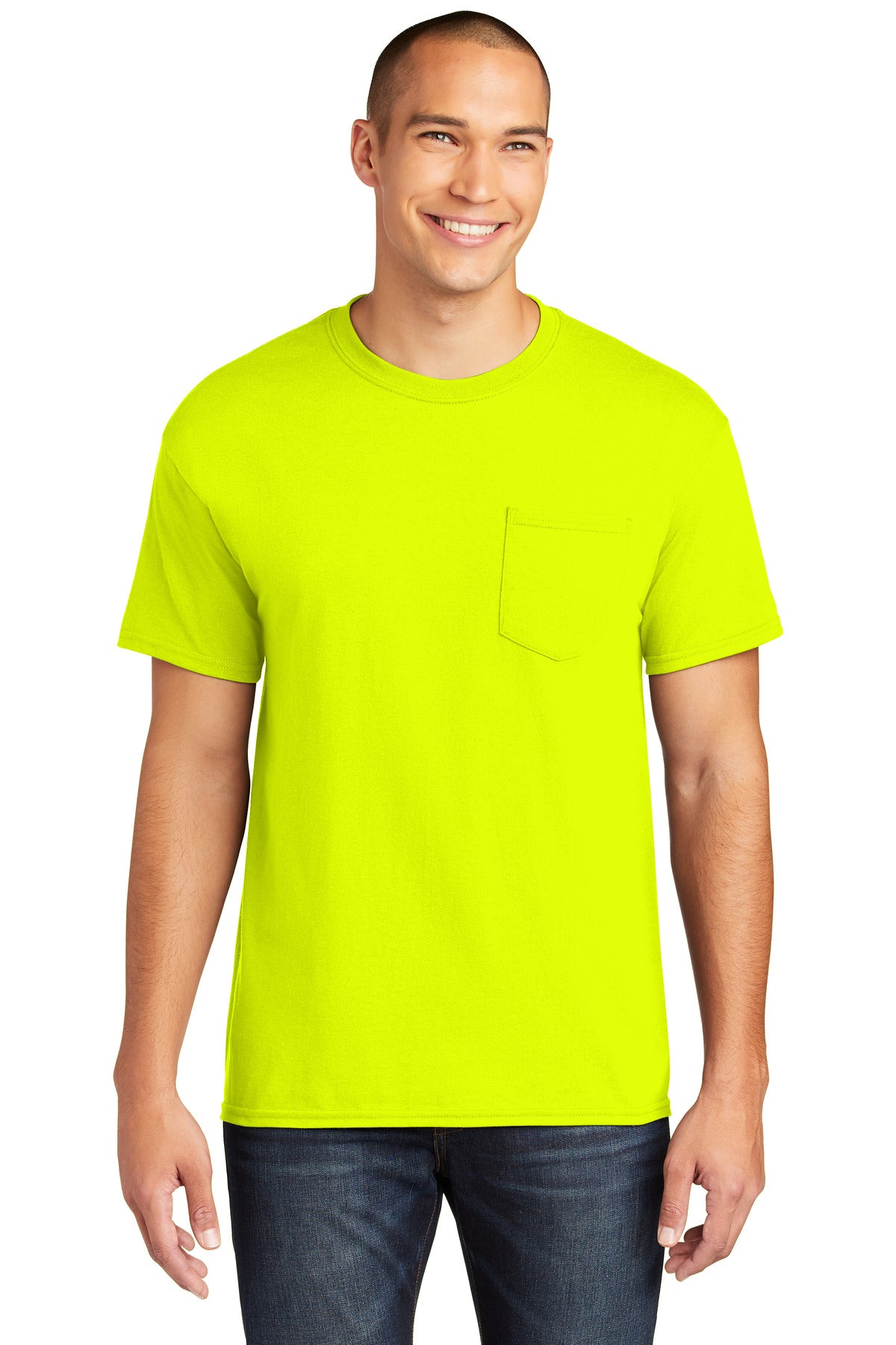 Gildan Heavy Cotton 100% Cotton Pocket T-Shirt. 5300 - Safety Green - front