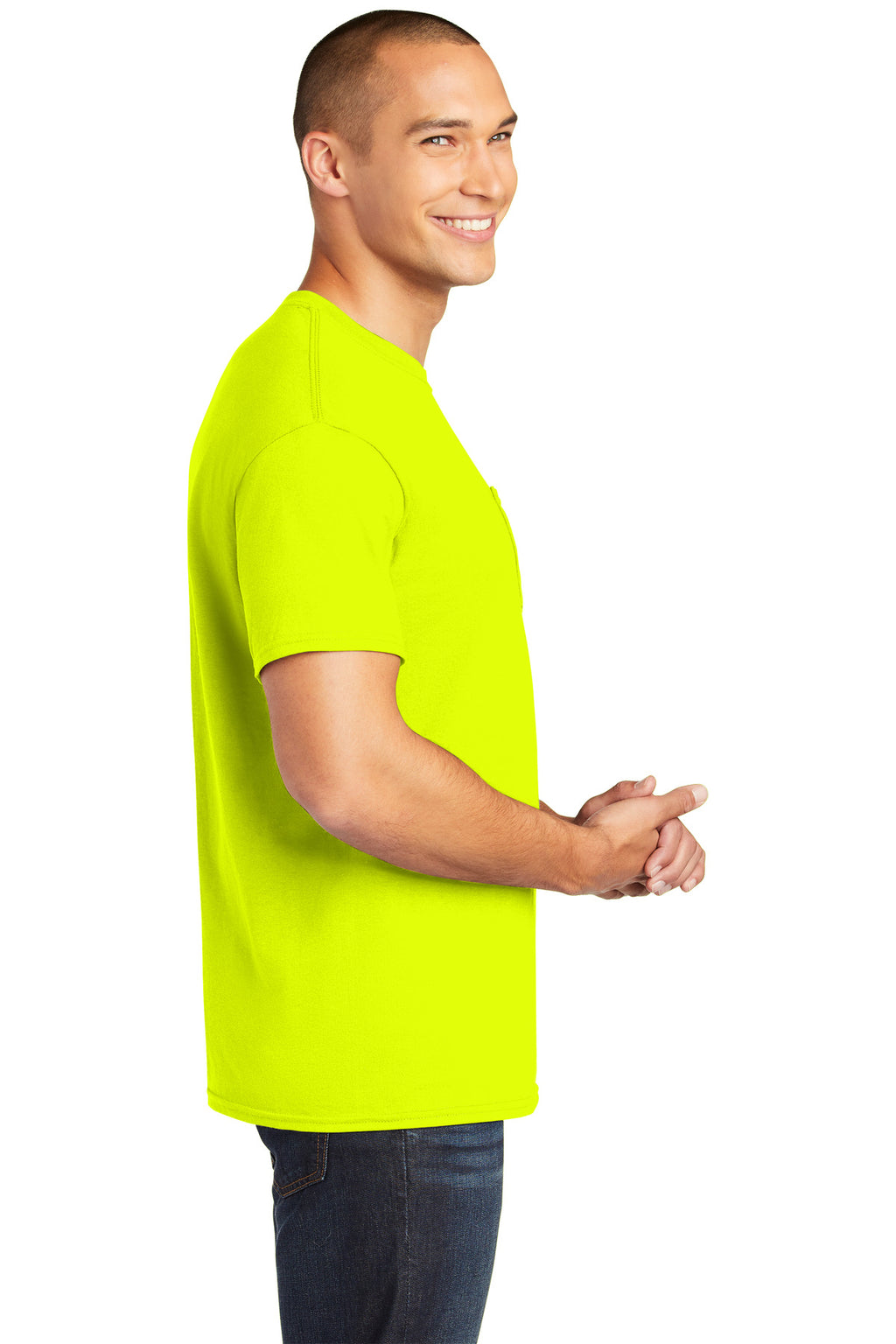 Gildan Heavy Cotton 100% Cotton Pocket T-Shirt. 5300 - Safety Green - side