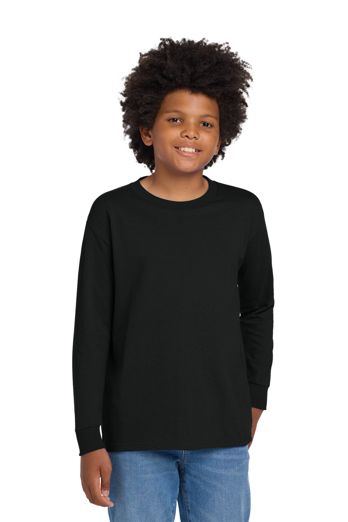 Gildan Youth Heavy Cotton 100% Cotton Long Sleeve T-Shirt. 5400B - Black - front