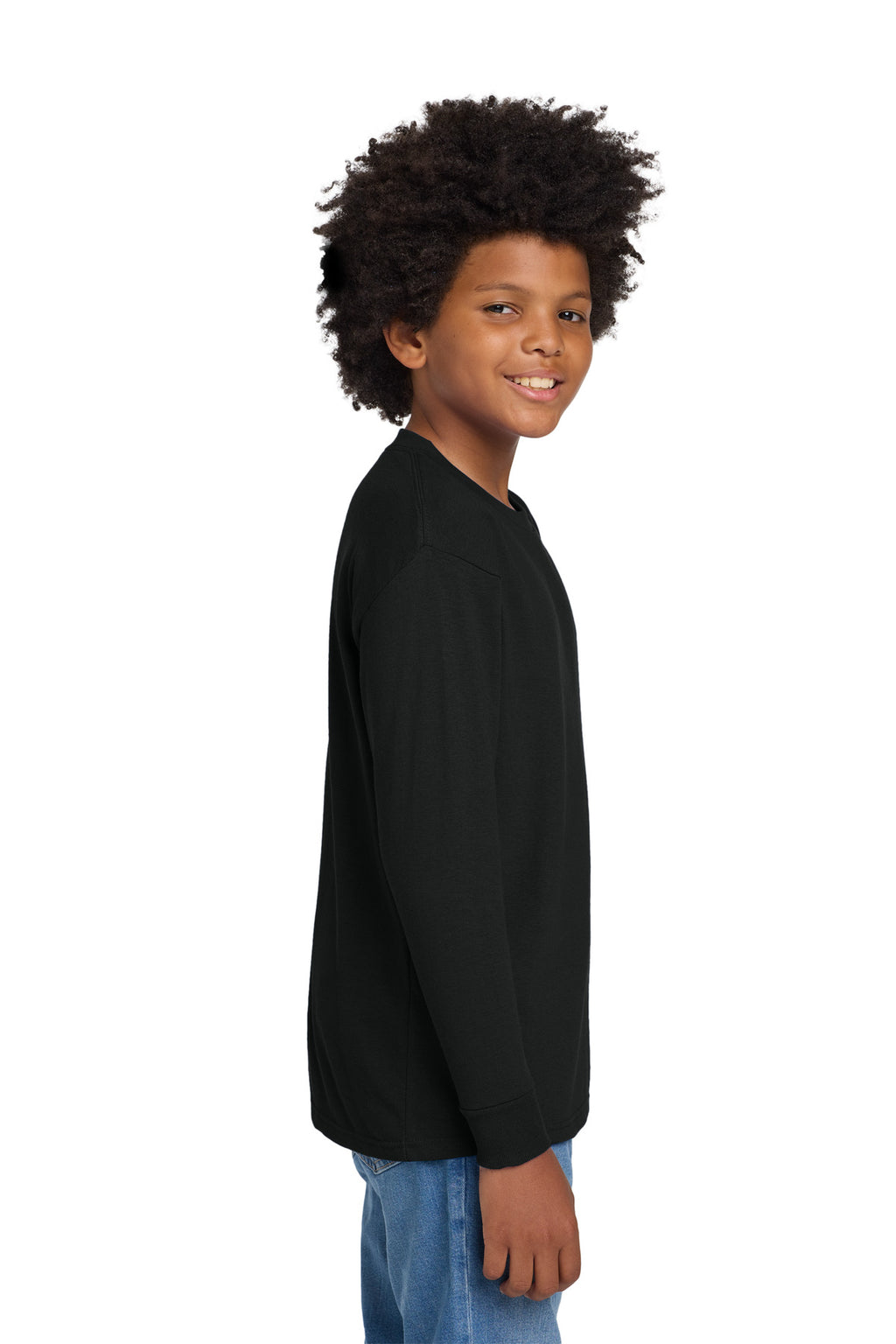Gildan Youth Heavy Cotton 100% Cotton Long Sleeve T-Shirt. 5400B - Black - side