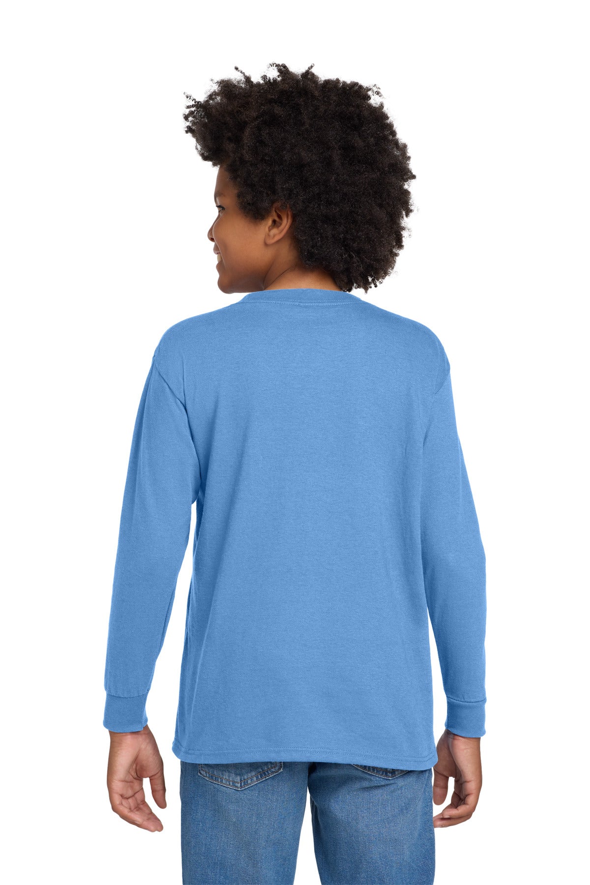 Gildan Youth Heavy Cotton 100% Cotton Long Sleeve T-Shirt. 5400B - Carolina Blue - back