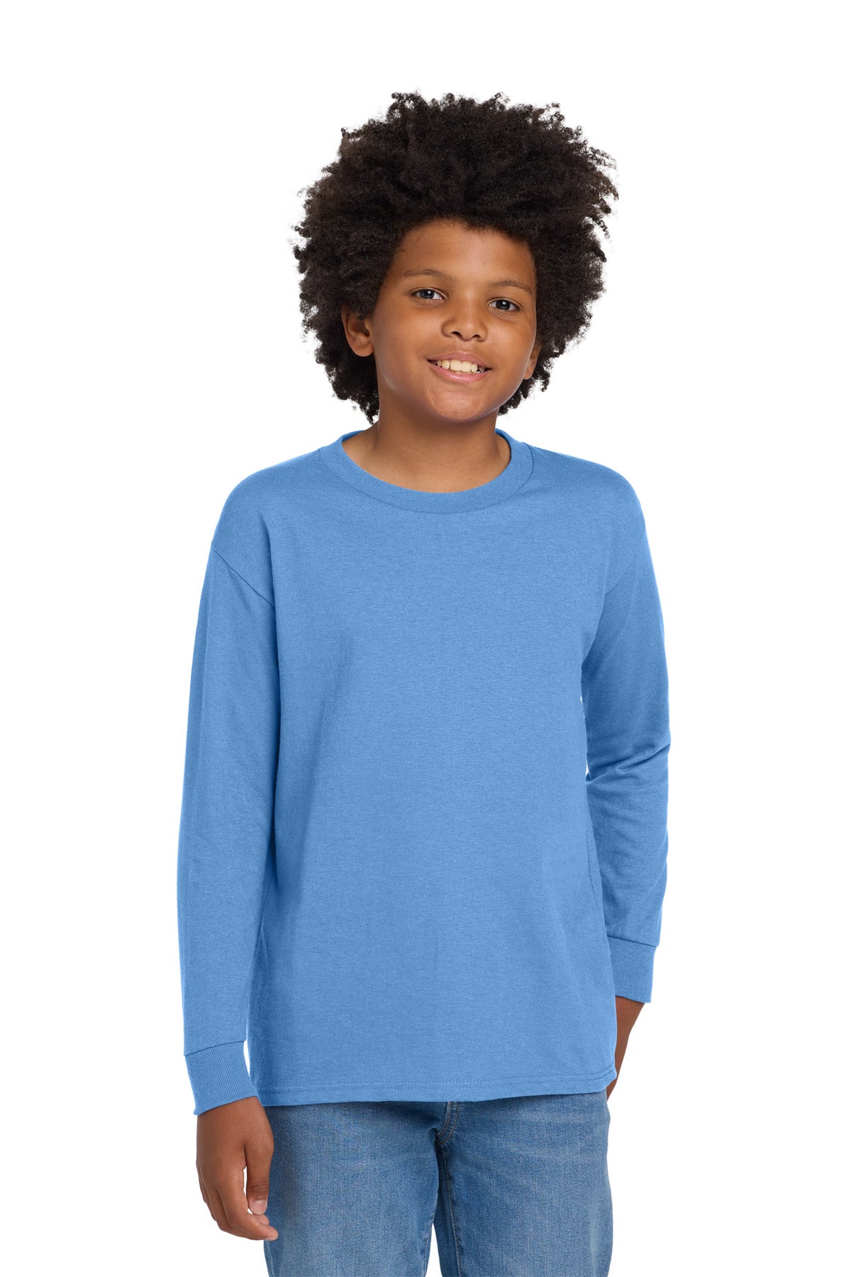 Gildan Youth Heavy Cotton 100% Cotton Long Sleeve T-Shirt. 5400B - Carolina Blue - front