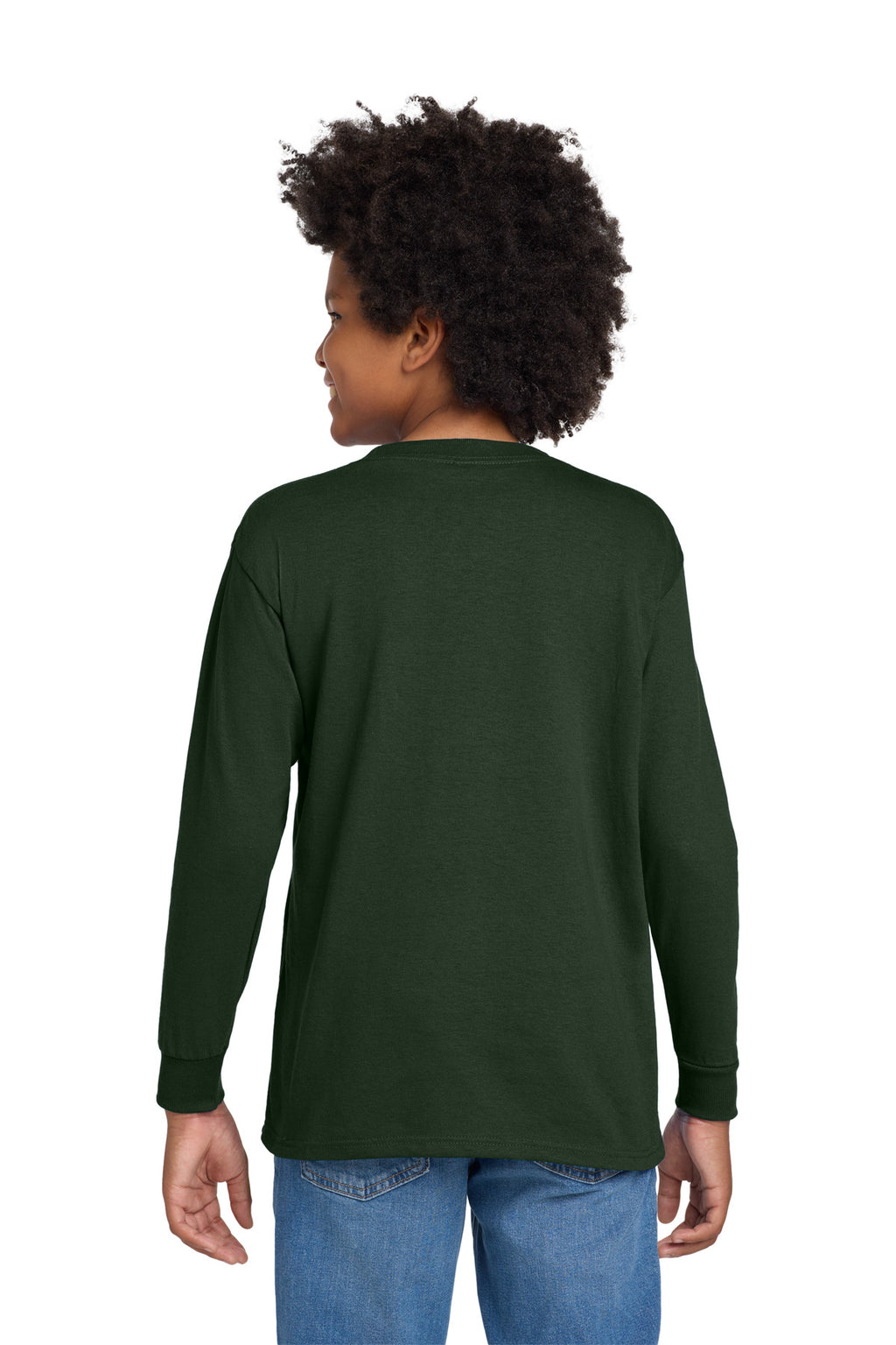 Gildan Youth Heavy Cotton 100% Cotton Long Sleeve T-Shirt. 5400B - Forest Green - back