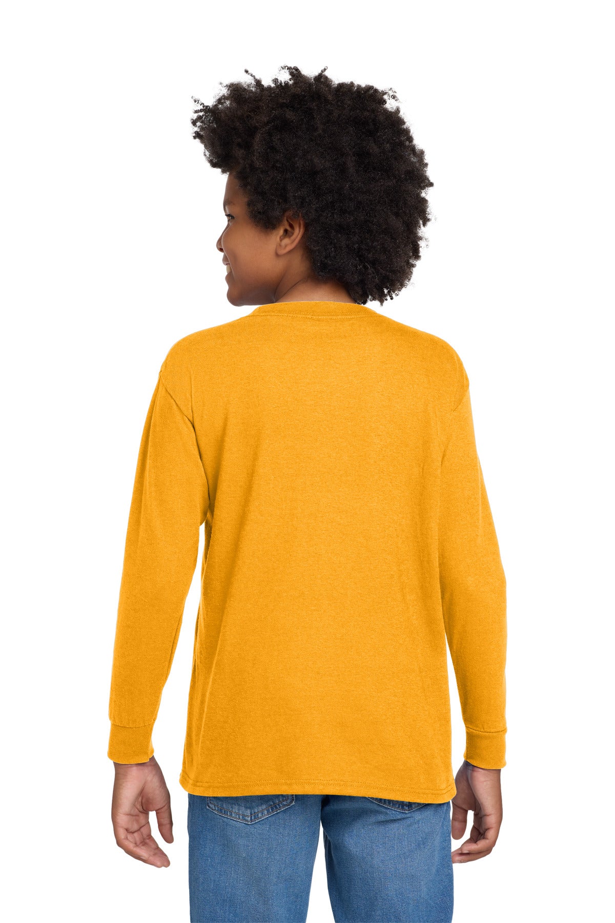 Gildan Youth Heavy Cotton 100% Cotton Long Sleeve T-Shirt. 5400B - Gold - back