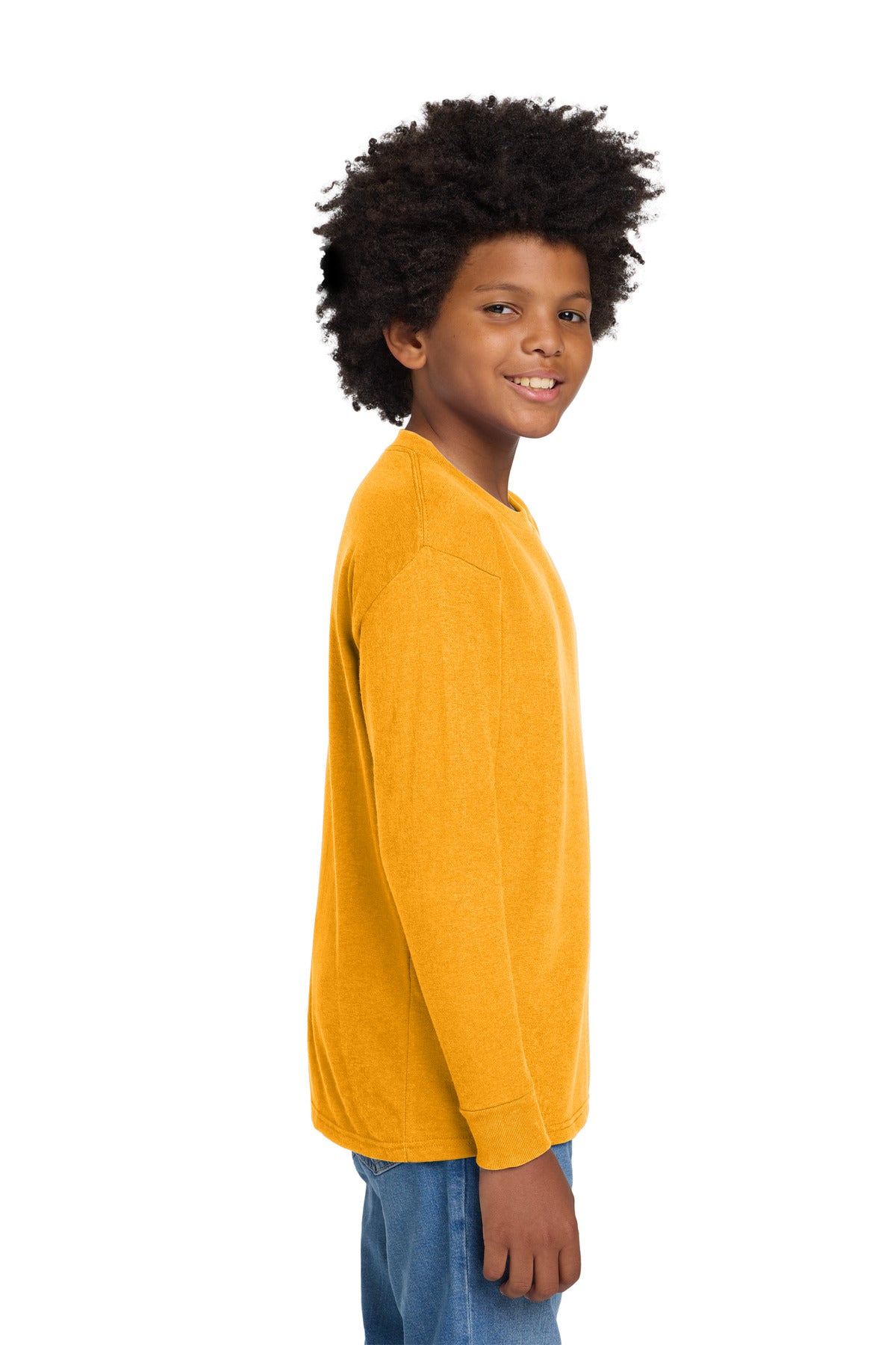 Gildan Youth Heavy Cotton 100% Cotton Long Sleeve T-Shirt. 5400B - Gold - side
