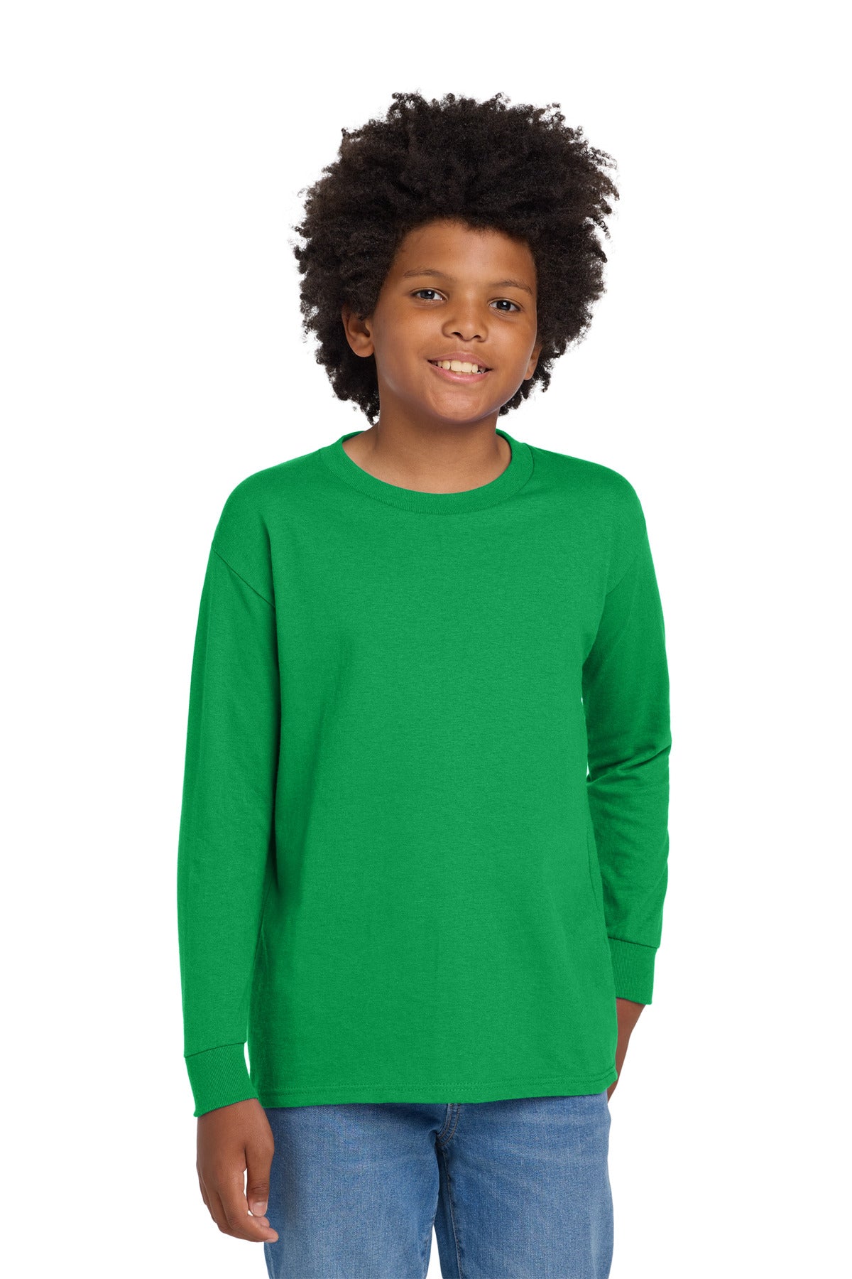 Gildan Youth Heavy Cotton 100% Cotton Long Sleeve T-Shirt. 5400B - Irish Green - front