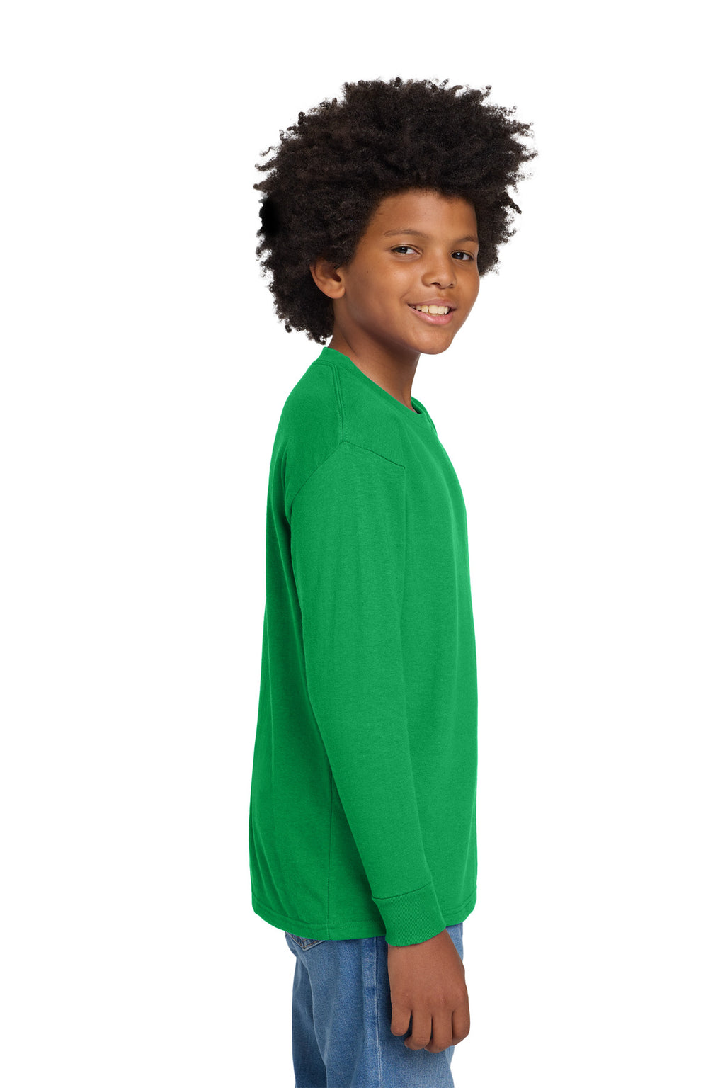 Gildan Youth Heavy Cotton 100% Cotton Long Sleeve T-Shirt. 5400B - Irish Green - side