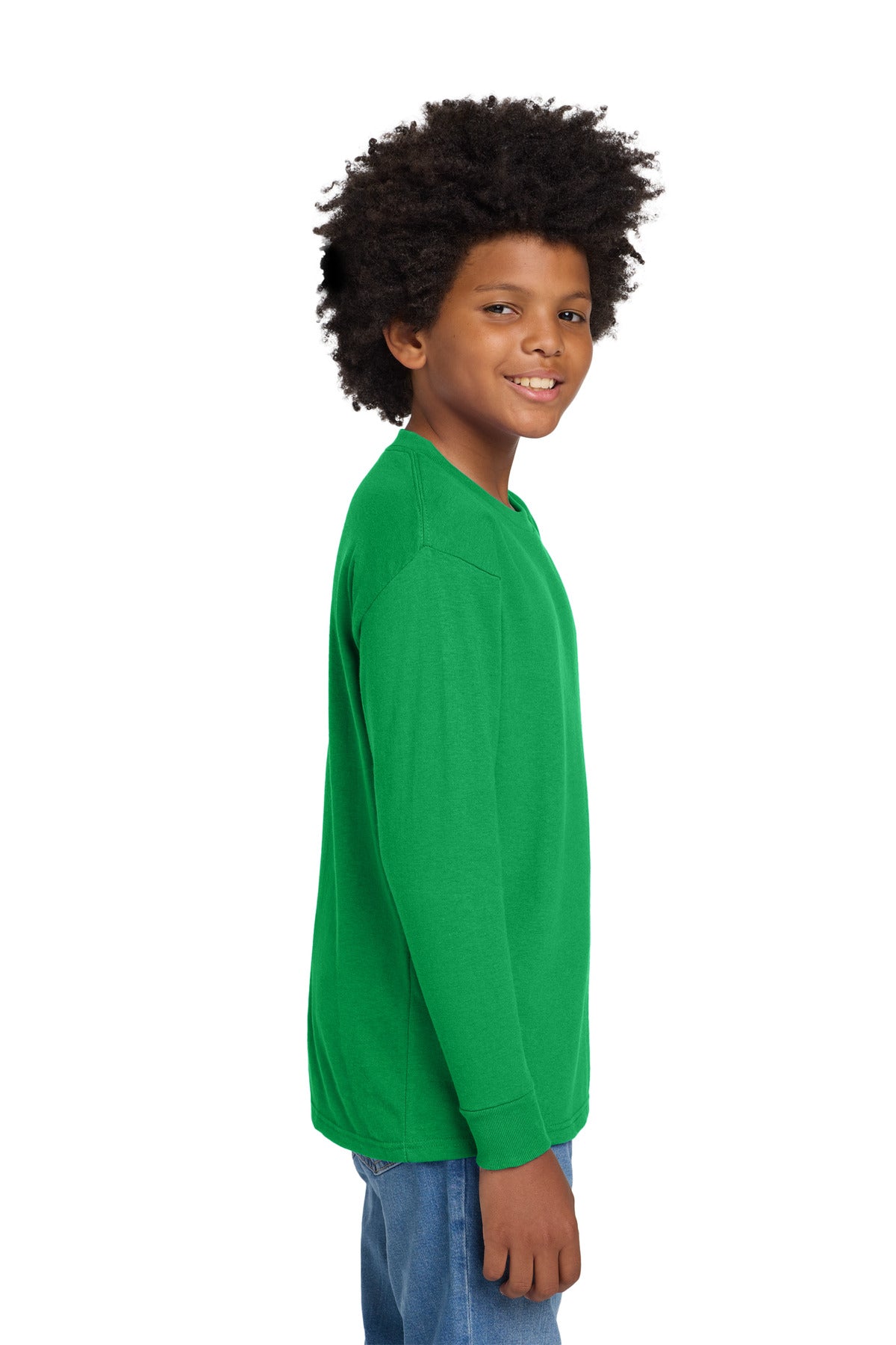 Gildan Youth Heavy Cotton 100% Cotton Long Sleeve T-Shirt. 5400B - Irish Green - side