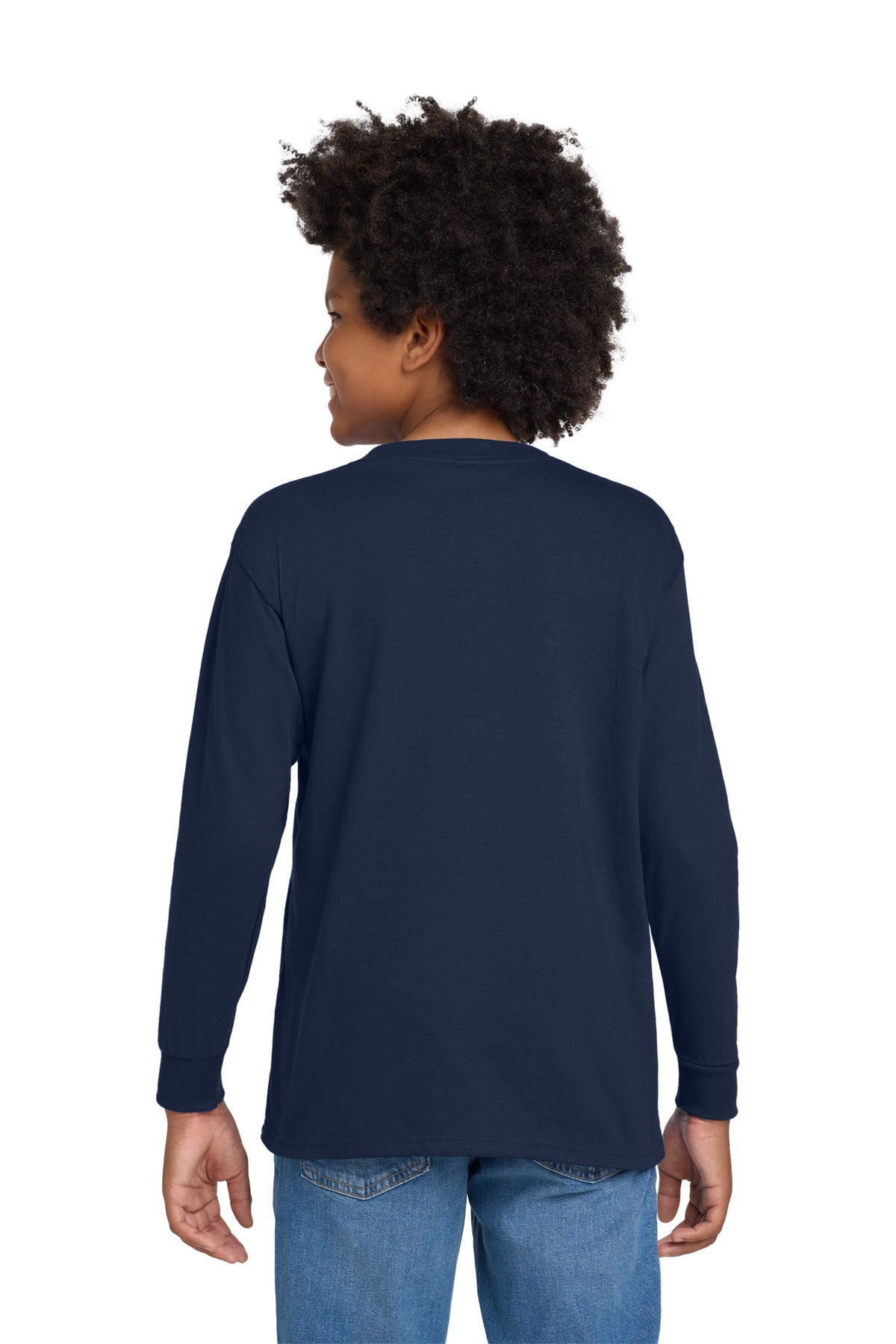 Gildan Youth Heavy Cotton 100% Cotton Long Sleeve T-Shirt. 5400B - Navy - back