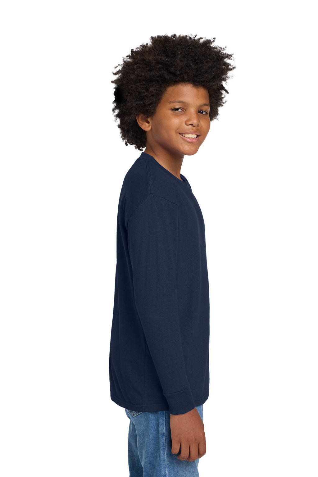 Gildan Youth Heavy Cotton 100% Cotton Long Sleeve T-Shirt. 5400B - Navy - side