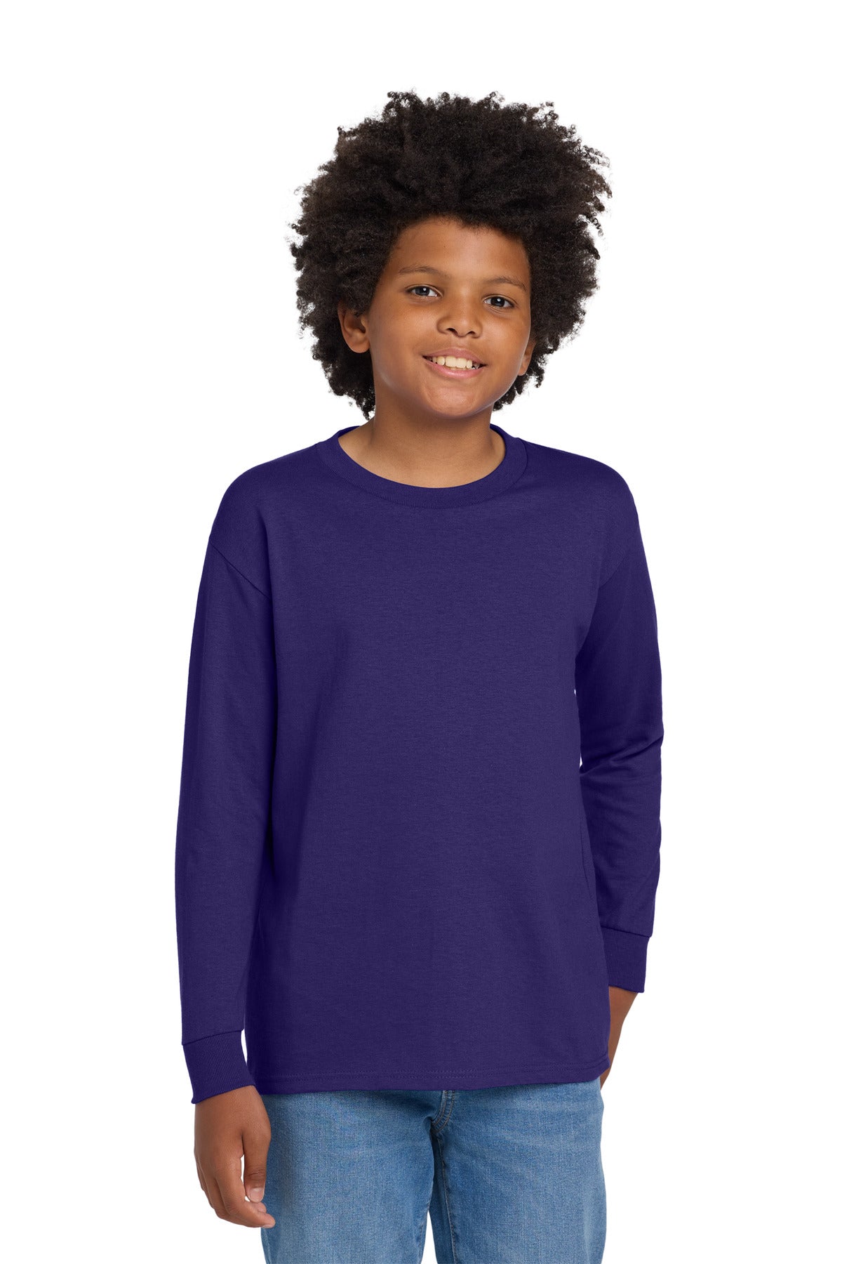 Gildan Youth Heavy Cotton 100% Cotton Long Sleeve T-Shirt. 5400B - Purple - front
