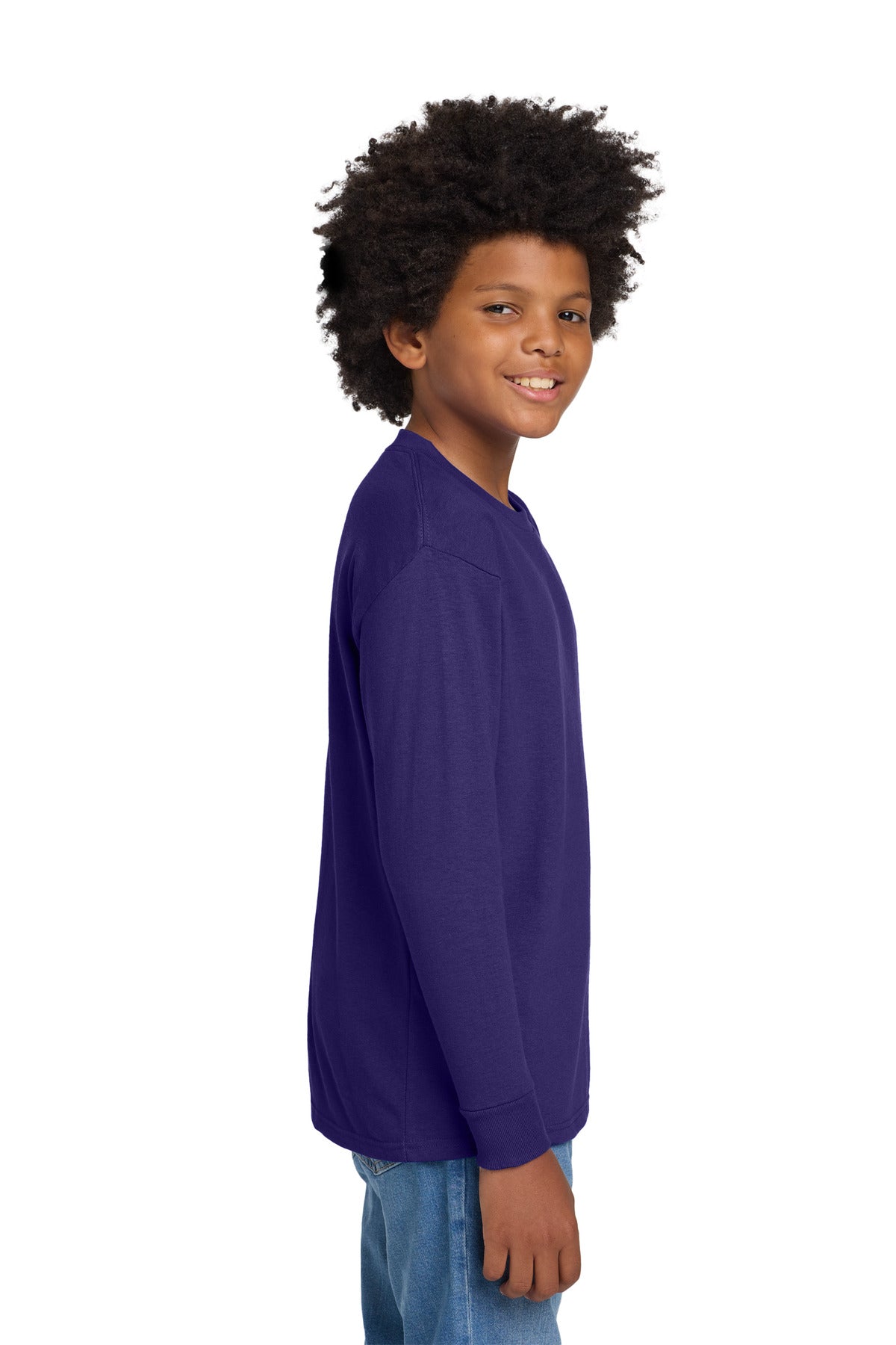 Gildan Youth Heavy Cotton 100% Cotton Long Sleeve T-Shirt. 5400B - Purple - side