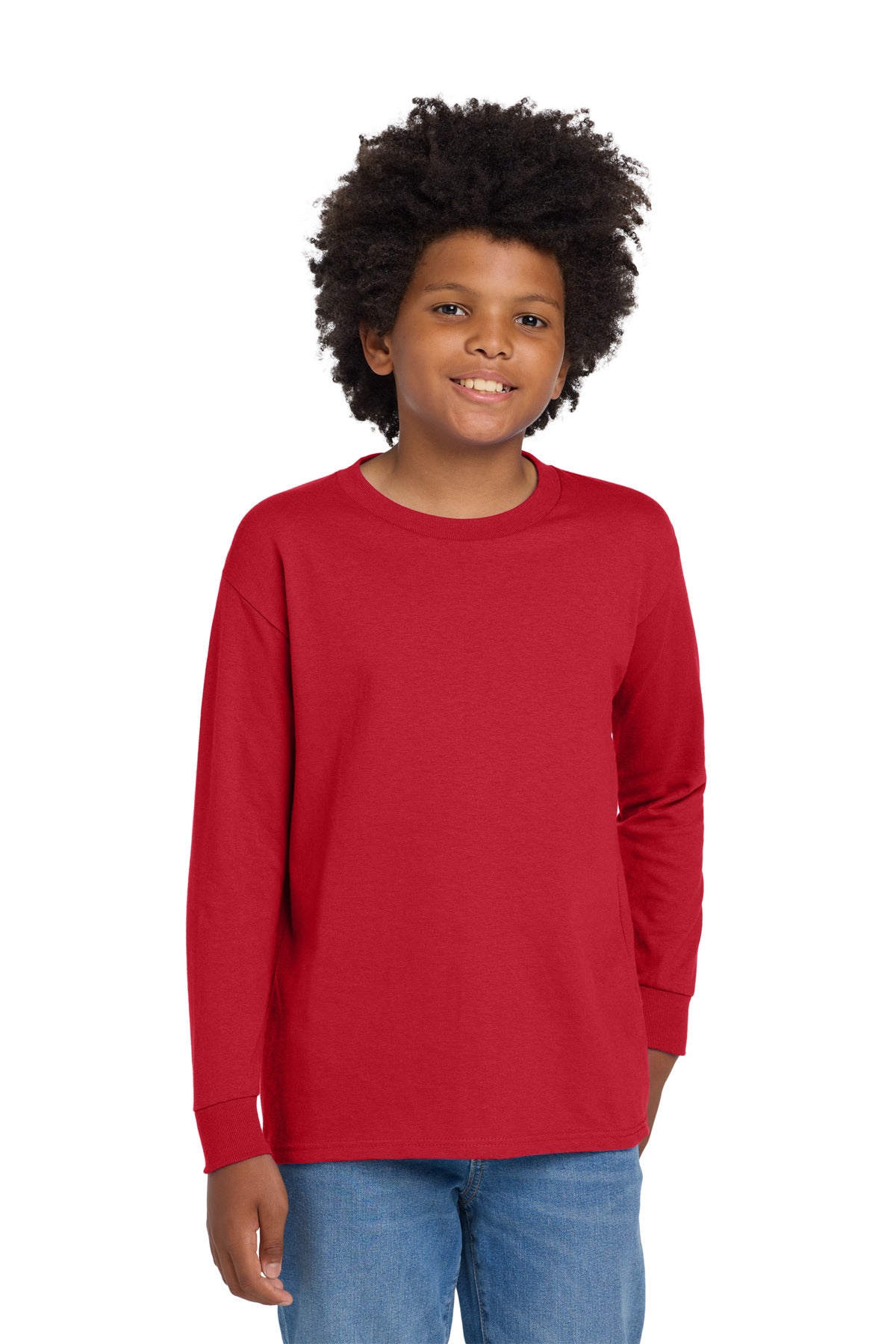 Gildan Youth Heavy Cotton 100% Cotton Long Sleeve T-Shirt. 5400B - Red - front