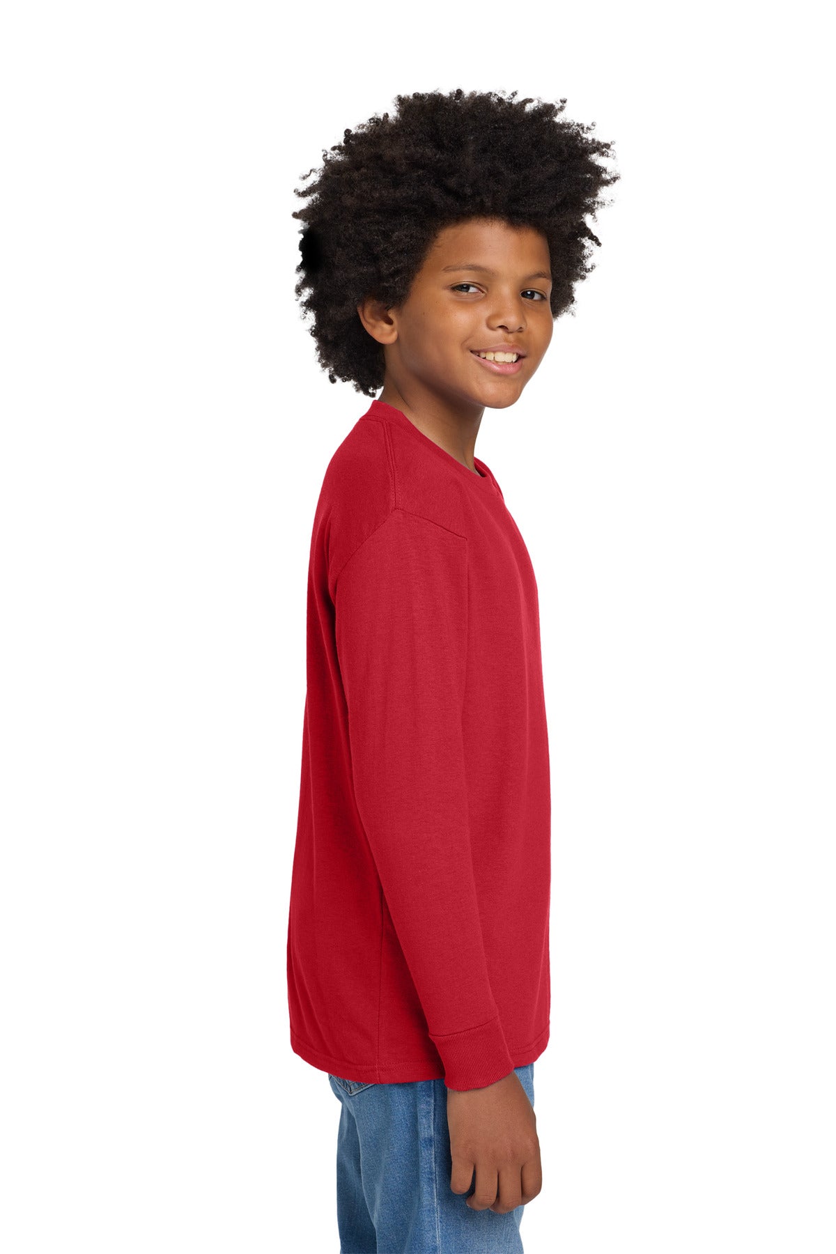 Gildan Youth Heavy Cotton 100% Cotton Long Sleeve T-Shirt. 5400B - Red - side
