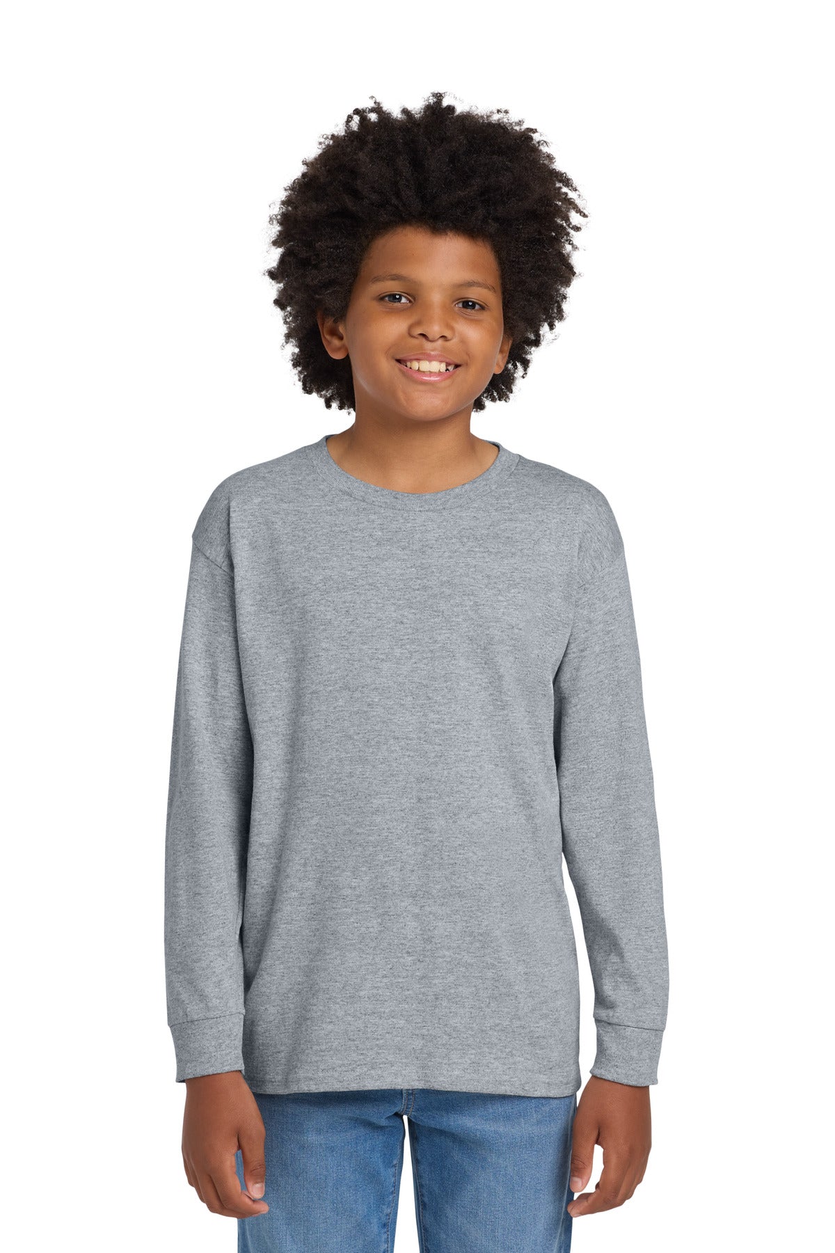 Gildan Youth Heavy Cotton 100% Cotton Long Sleeve T-Shirt. 5400B - Sport Grey - front