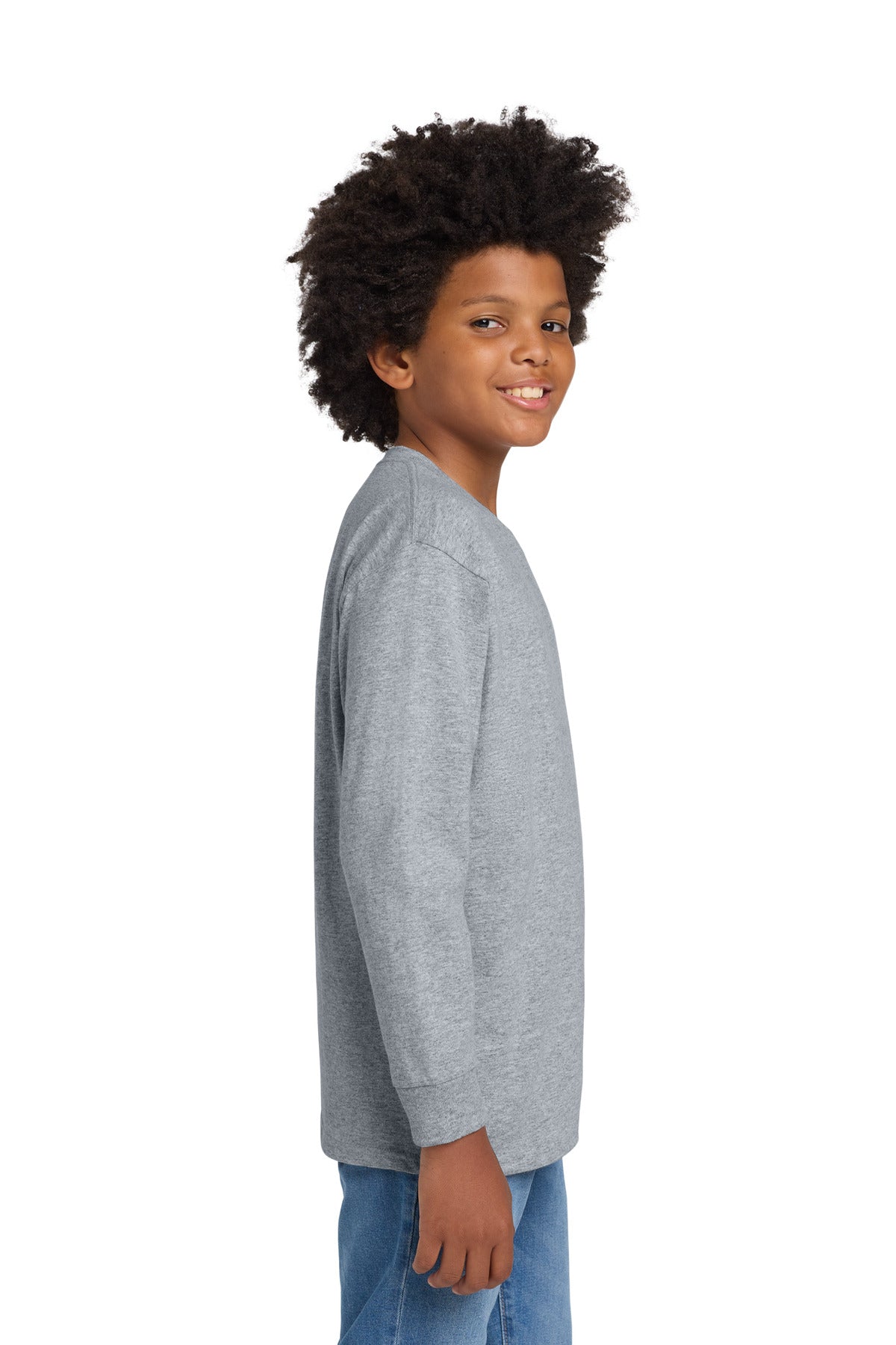 Gildan Youth Heavy Cotton 100% Cotton Long Sleeve T-Shirt. 5400B - Sport Grey - side