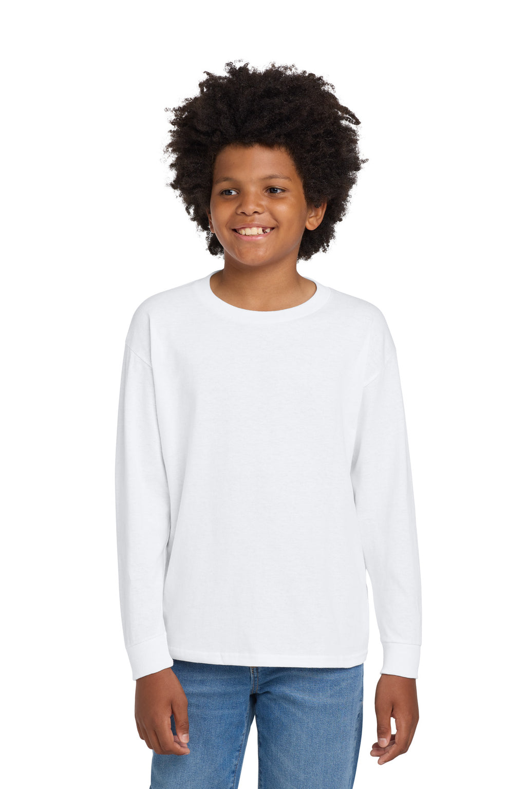 Gildan Youth Heavy Cotton 100% Cotton Long Sleeve T-Shirt. 5400B - White - front