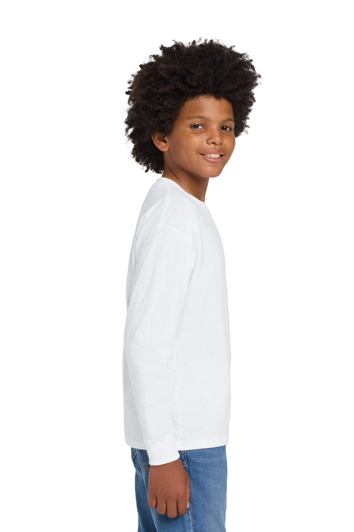 Gildan Youth Heavy Cotton 100% Cotton Long Sleeve T-Shirt. 5400B - White - side