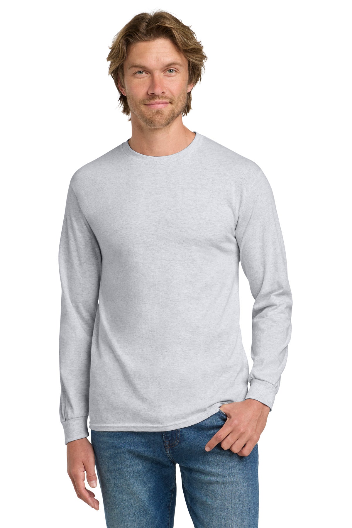 Gildan - Heavy Cotton 100% Cotton Long Sleeve T-Shirt. 5400 - Ash - front