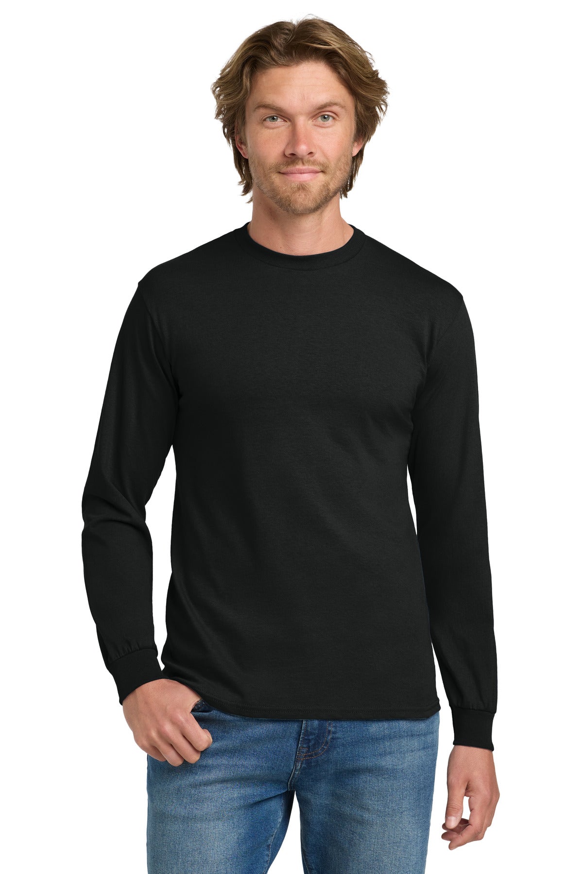 Gildan - Heavy Cotton 100% Cotton Long Sleeve T-Shirt. 5400 - Black - front