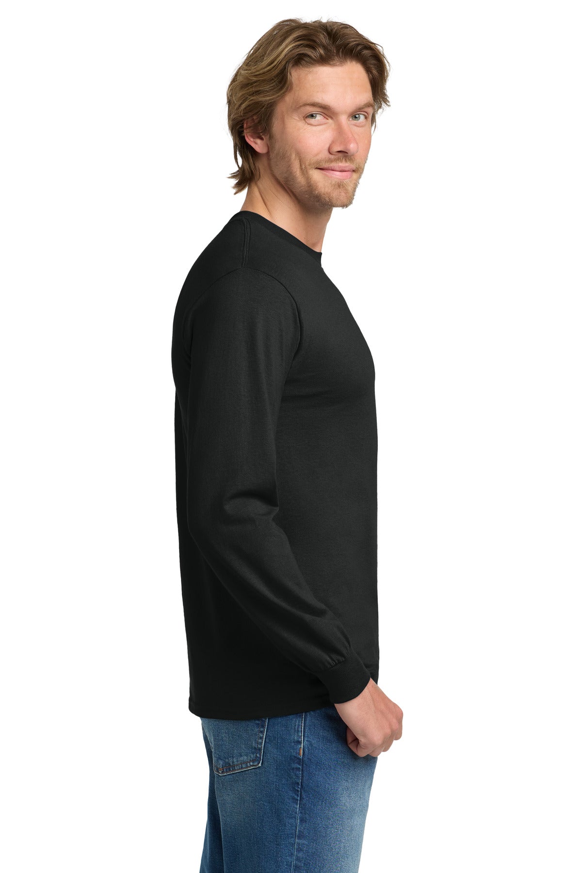 Gildan - Heavy Cotton 100% Cotton Long Sleeve T-Shirt. 5400 - Black - side