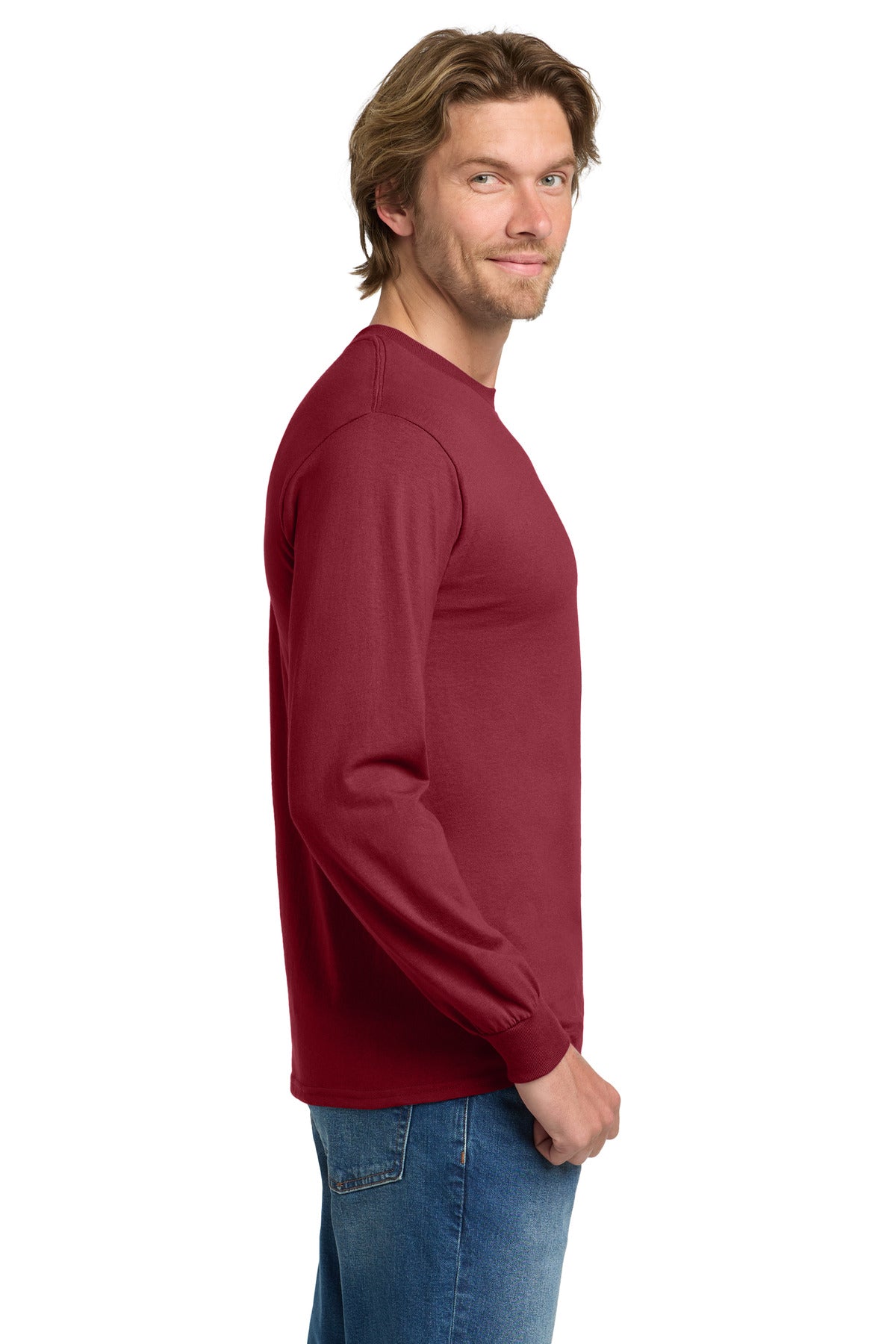 Gildan - Heavy Cotton 100% Cotton Long Sleeve T-Shirt. 5400 - Cardinal Red - side
