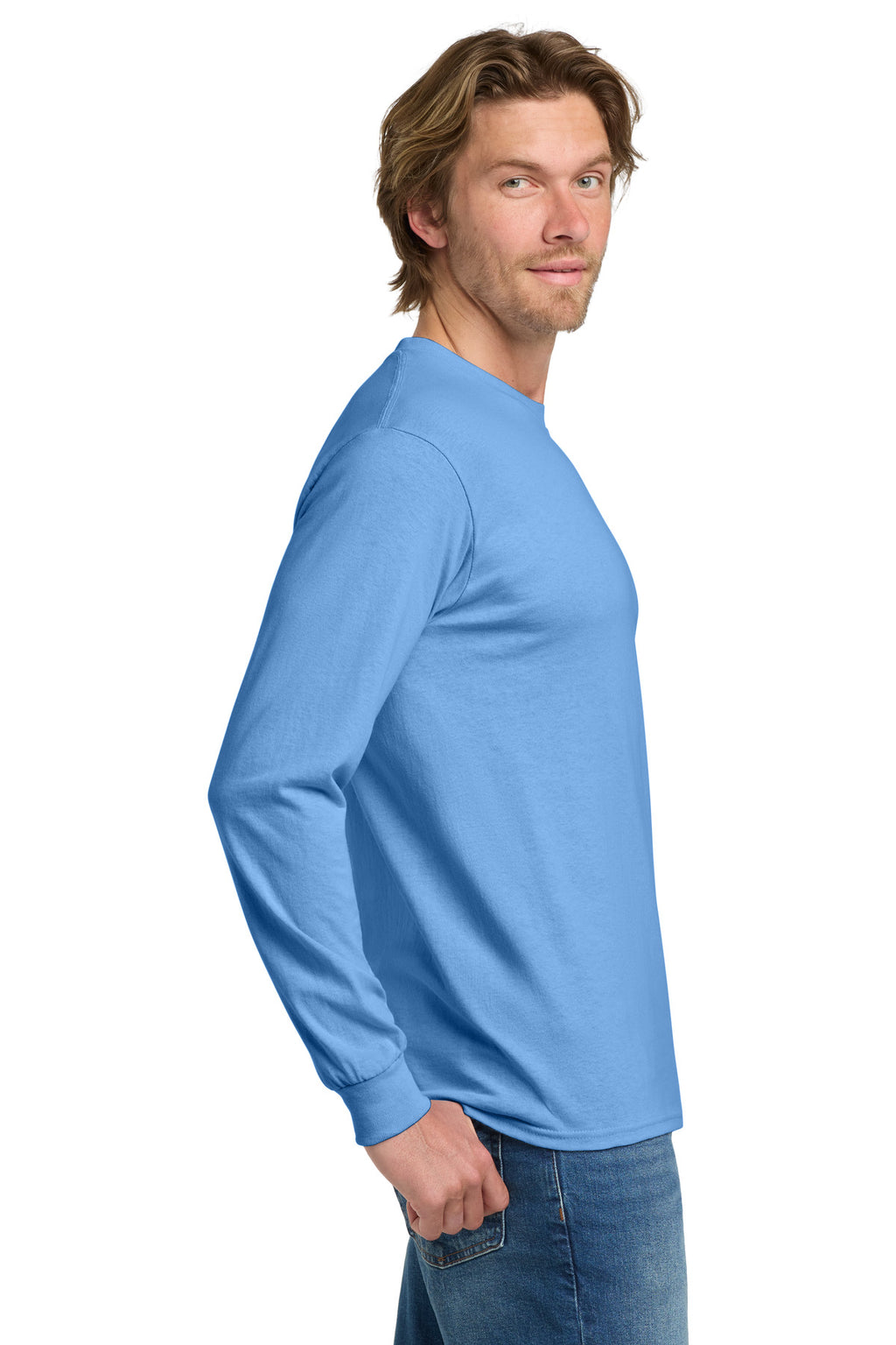 Gildan - Heavy Cotton 100% Cotton Long Sleeve T-Shirt. 5400 - Carolina Blue - side