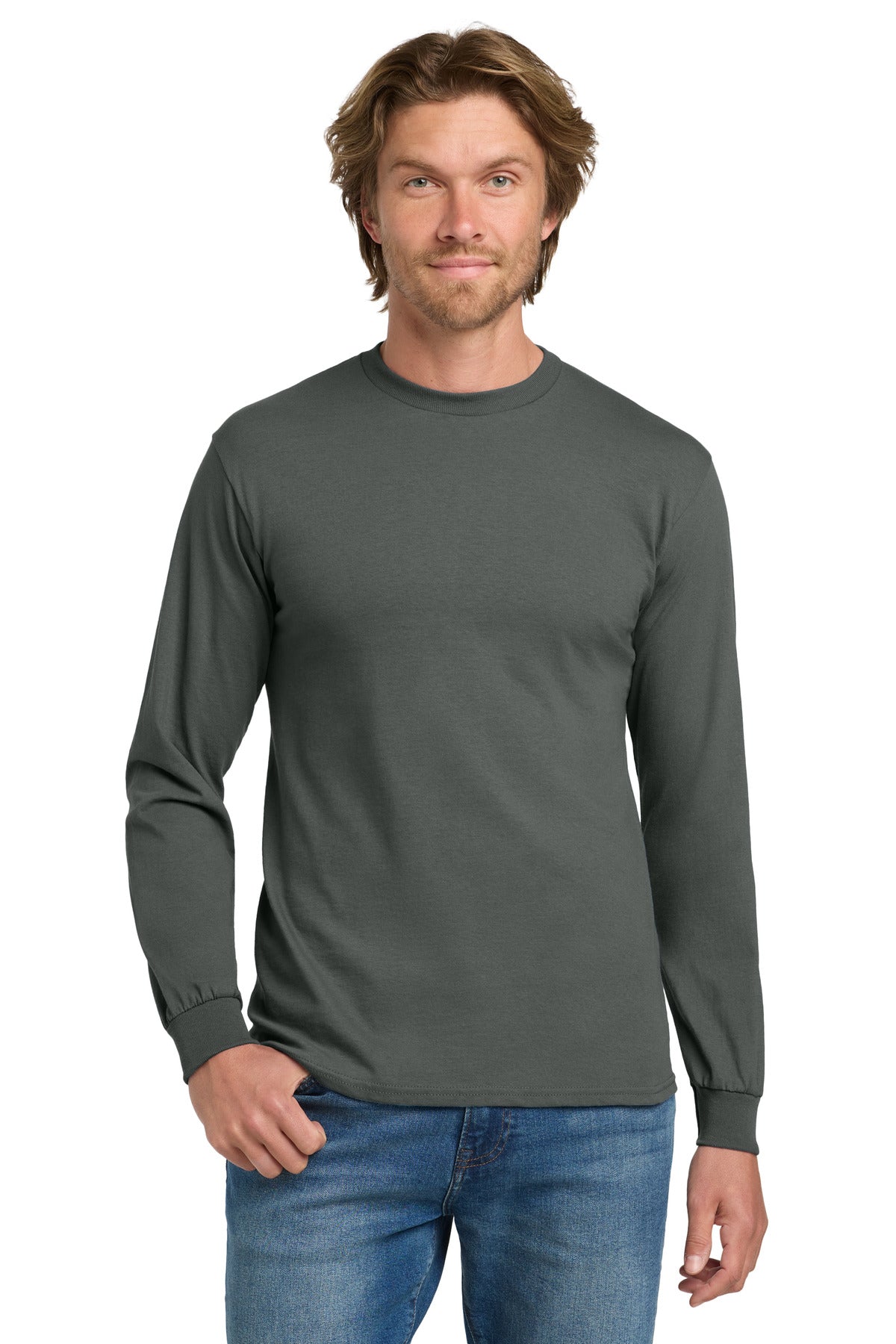 Gildan - Heavy Cotton 100% Cotton Long Sleeve T-Shirt. 5400 - Charcoal - front