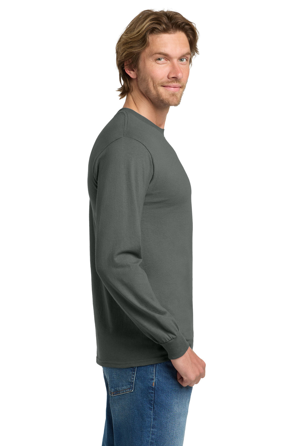 Gildan - Heavy Cotton 100% Cotton Long Sleeve T-Shirt. 5400 - Charcoal - side