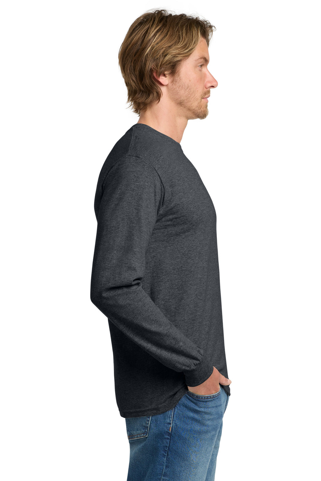 Gildan - Heavy Cotton 100% Cotton Long Sleeve T-Shirt. 5400 - Dark Heather - side