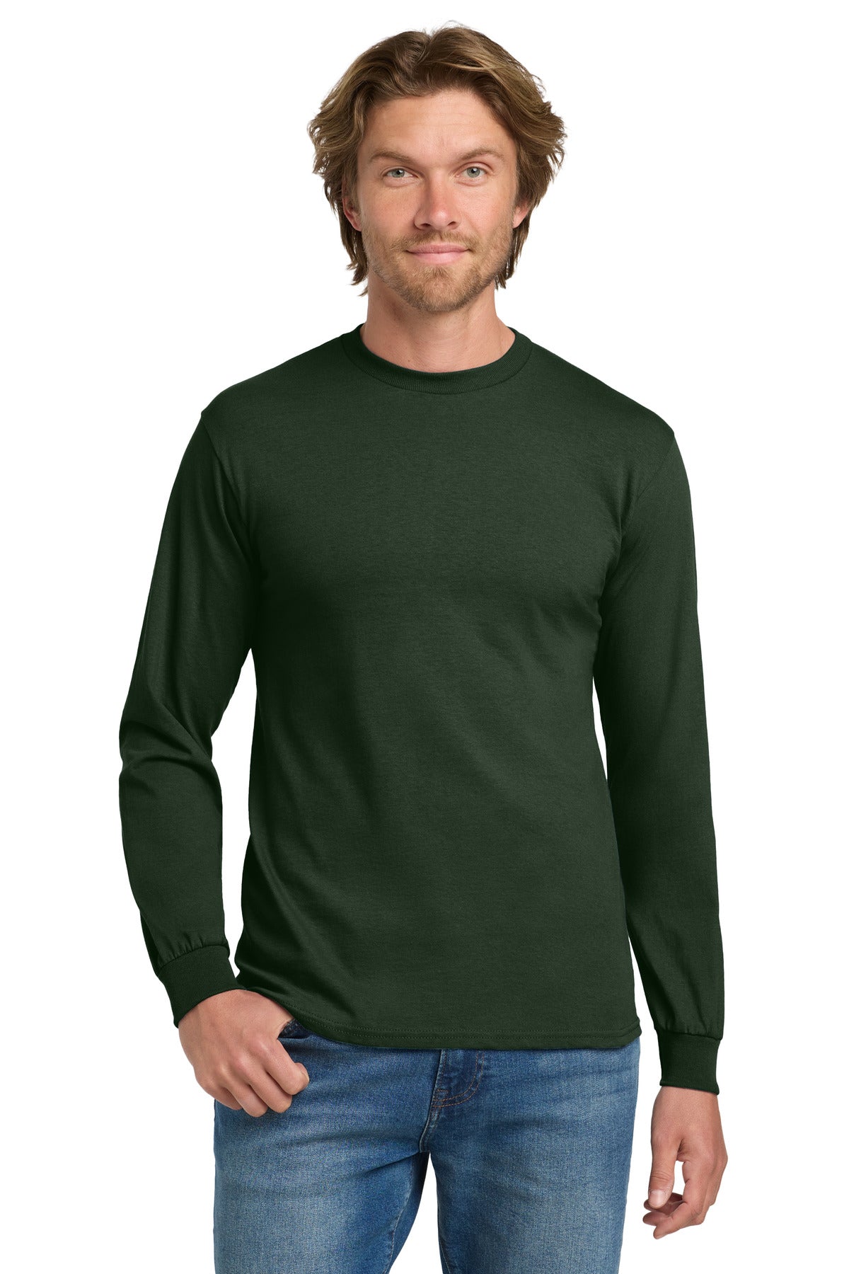 Gildan - Heavy Cotton 100% Cotton Long Sleeve T-Shirt. 5400 - Forest - front