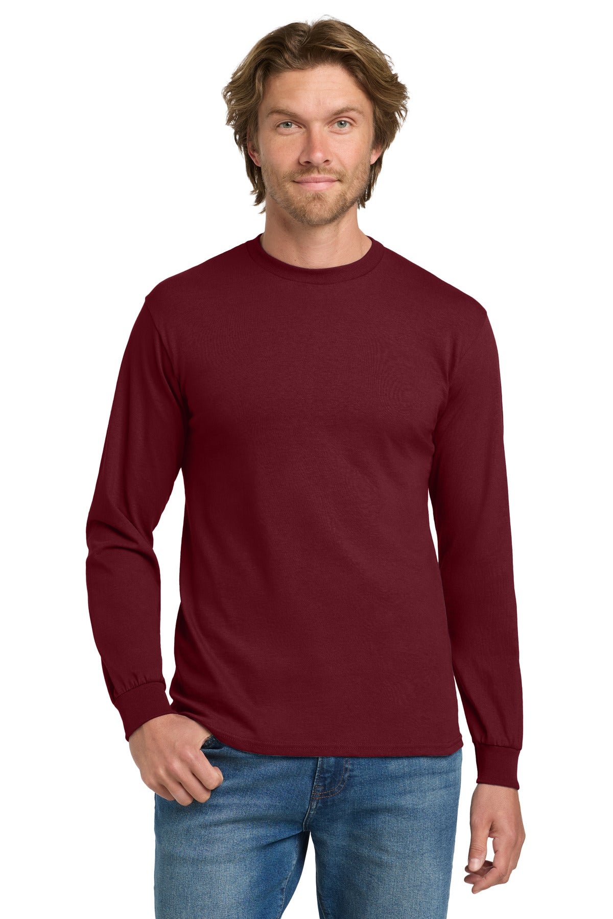 Gildan - Heavy Cotton 100% Cotton Long Sleeve T-Shirt. 5400 - Garnet - front