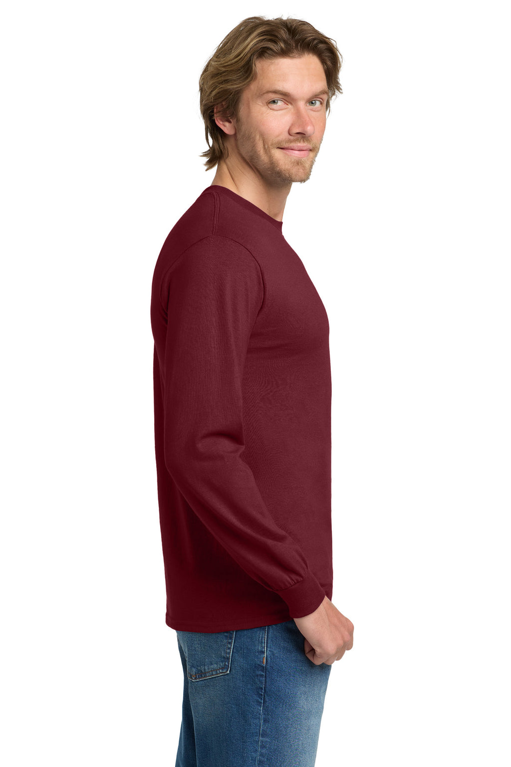 Gildan - Heavy Cotton 100% Cotton Long Sleeve T-Shirt. 5400 - Garnet - side
