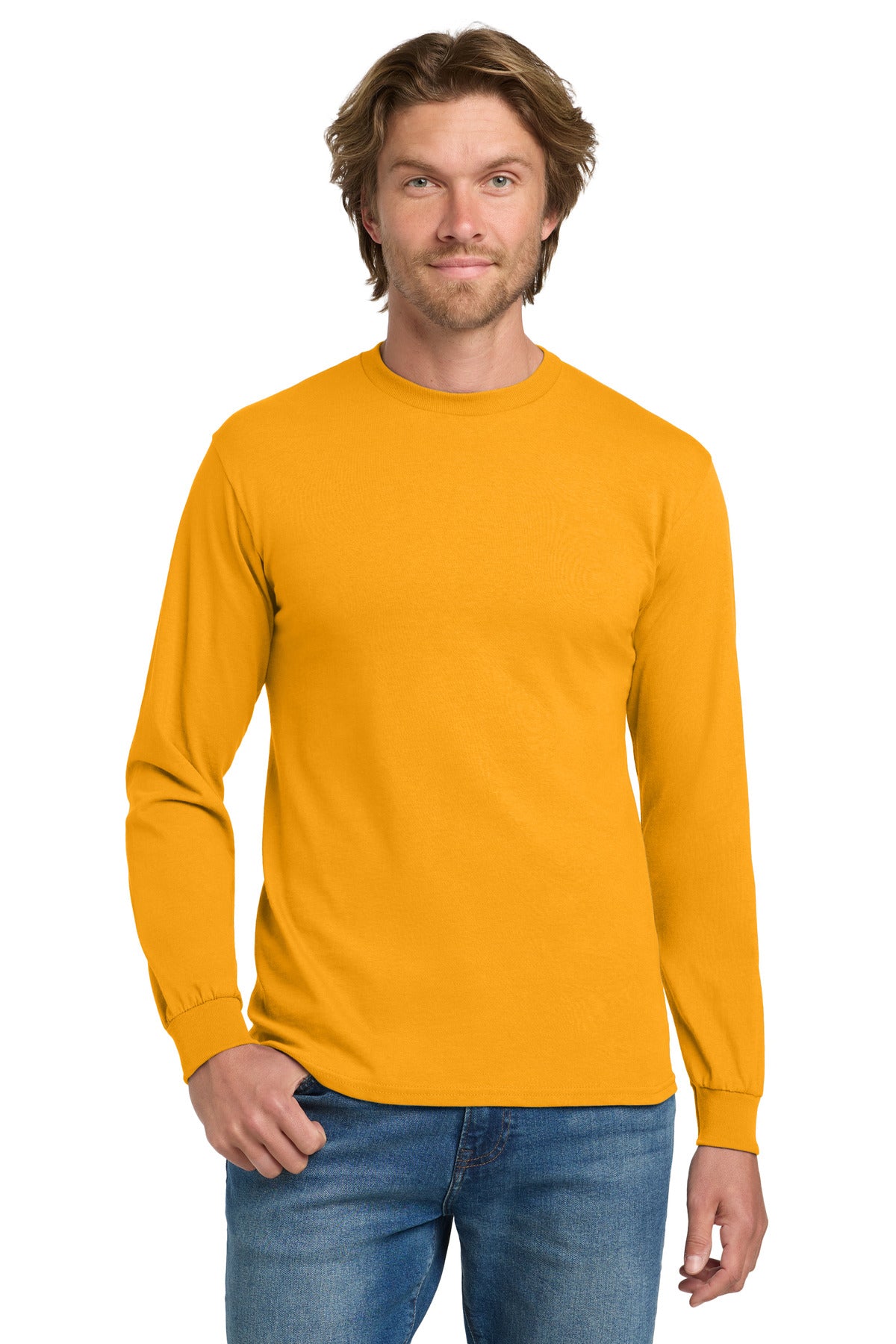 Gildan - Heavy Cotton 100% Cotton Long Sleeve T-Shirt. 5400 - Gold - front