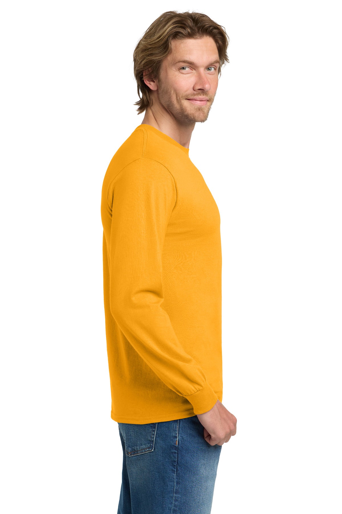 Gildan - Heavy Cotton 100% Cotton Long Sleeve T-Shirt. 5400 - Gold - side