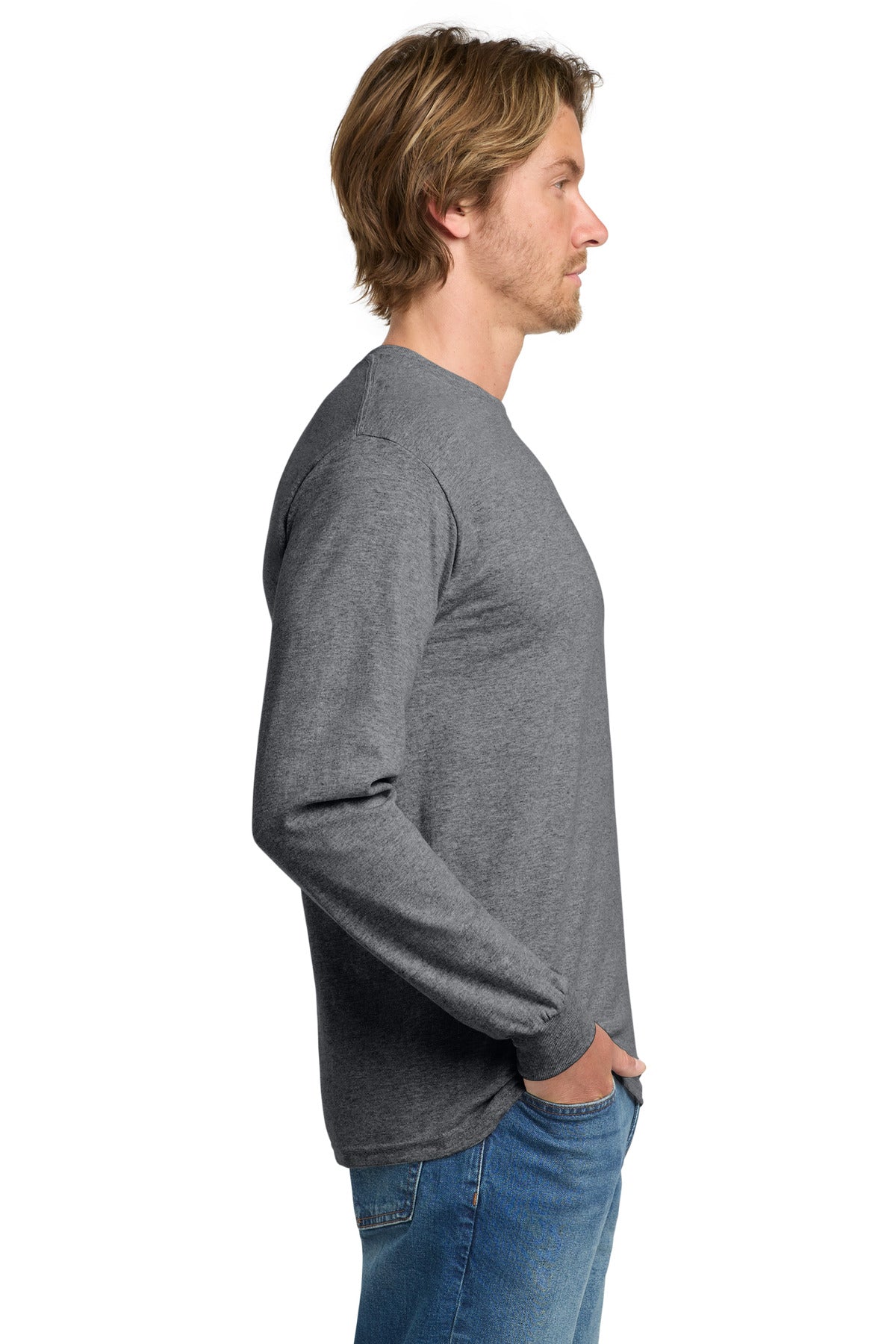 Gildan - Heavy Cotton 100% Cotton Long Sleeve T-Shirt. 5400 - Graphite Heather - side
