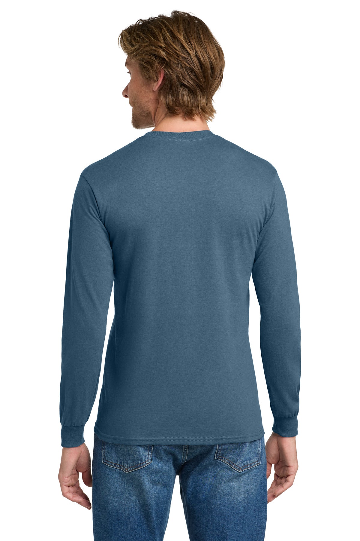 Gildan - Heavy Cotton 100% Cotton Long Sleeve T-Shirt. 5400 - Indigo Blue - back