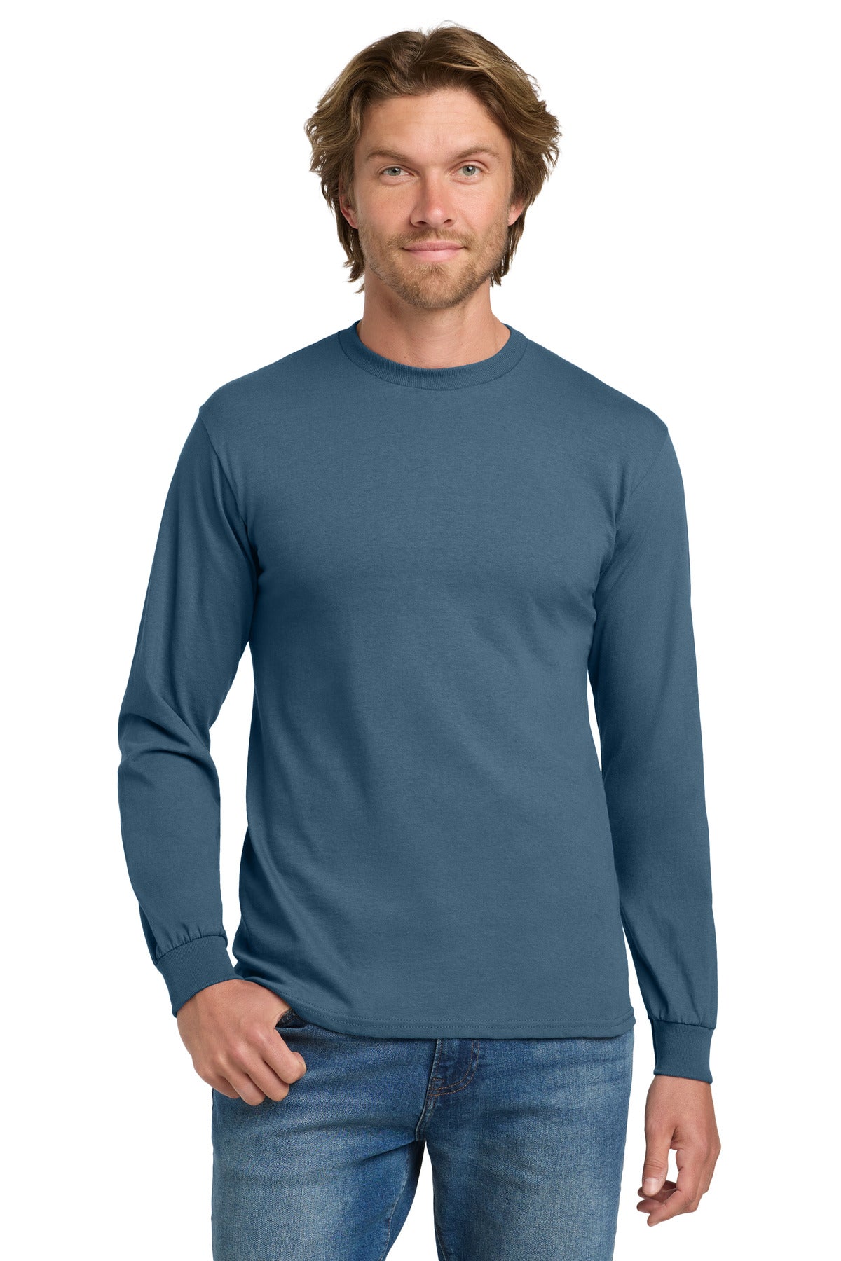 Gildan - Heavy Cotton 100% Cotton Long Sleeve T-Shirt. 5400 - Indigo Blue - front
