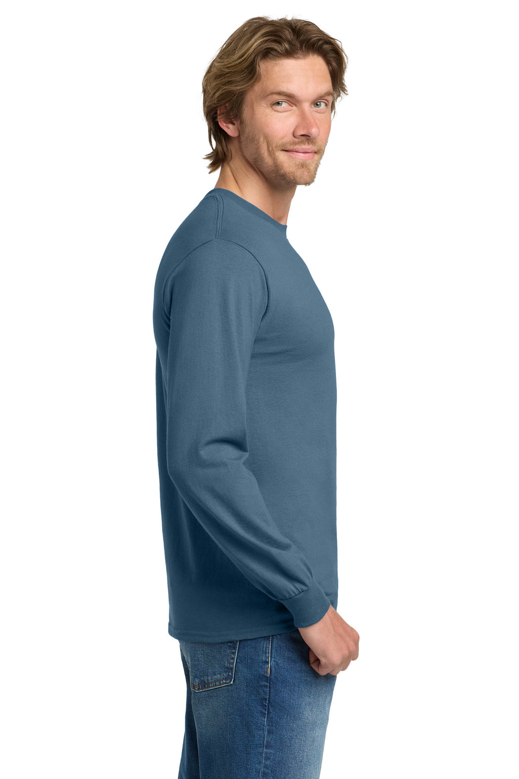 Gildan - Heavy Cotton 100% Cotton Long Sleeve T-Shirt. 5400 - Indigo Blue - side