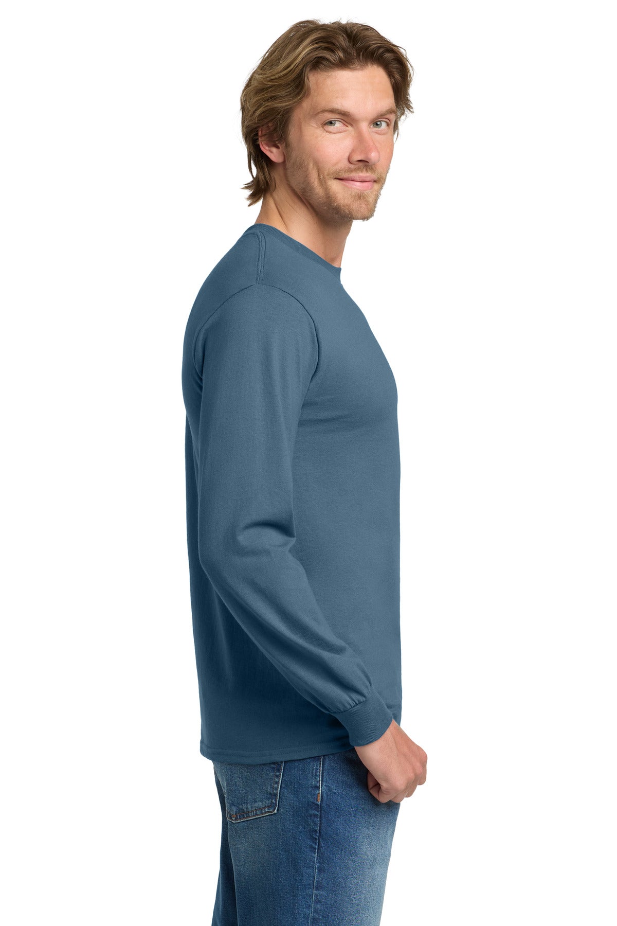 Gildan - Heavy Cotton 100% Cotton Long Sleeve T-Shirt. 5400 - Indigo Blue - side