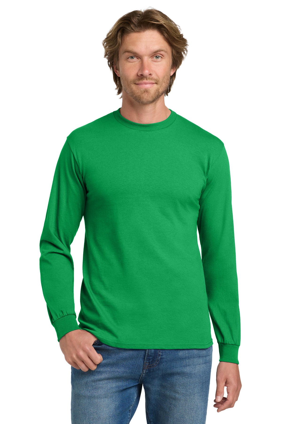 Gildan - Heavy Cotton 100% Cotton Long Sleeve T-Shirt. 5400 - Irish Green - front