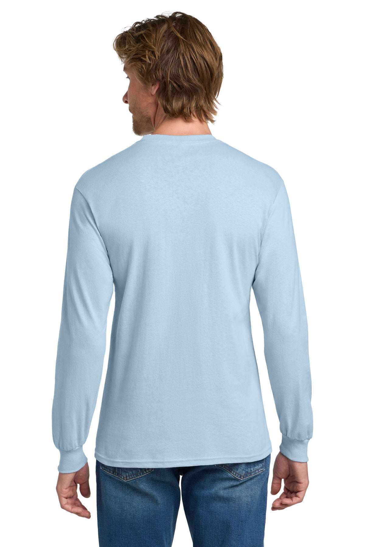 Gildan - Heavy Cotton 100% Cotton Long Sleeve T-Shirt. 5400 - Light Blue - back
