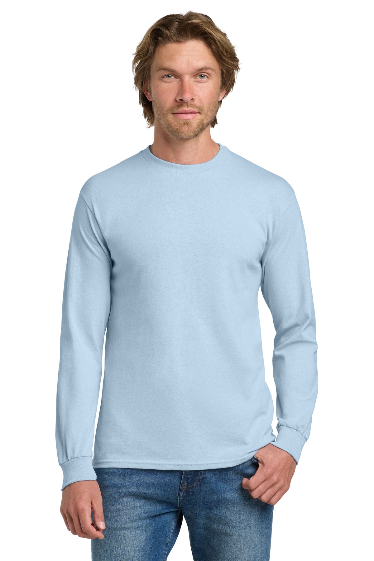 Gildan - Heavy Cotton 100% Cotton Long Sleeve T-Shirt. 5400 - Light Blue - front