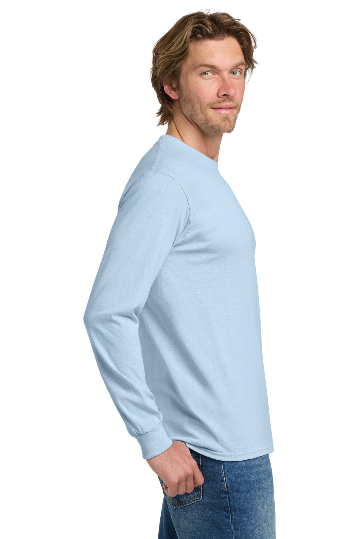 Gildan - Heavy Cotton 100% Cotton Long Sleeve T-Shirt. 5400 - Light Blue - side