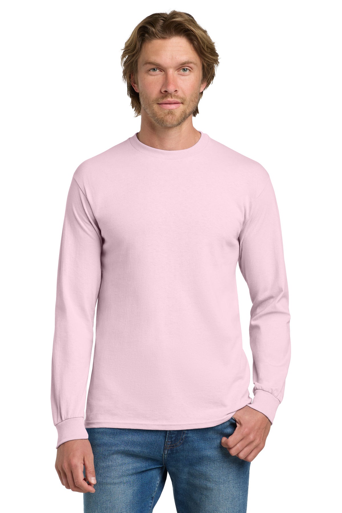 Gildan - Heavy Cotton 100% Cotton Long Sleeve T-Shirt. 5400 - Light Pink - front