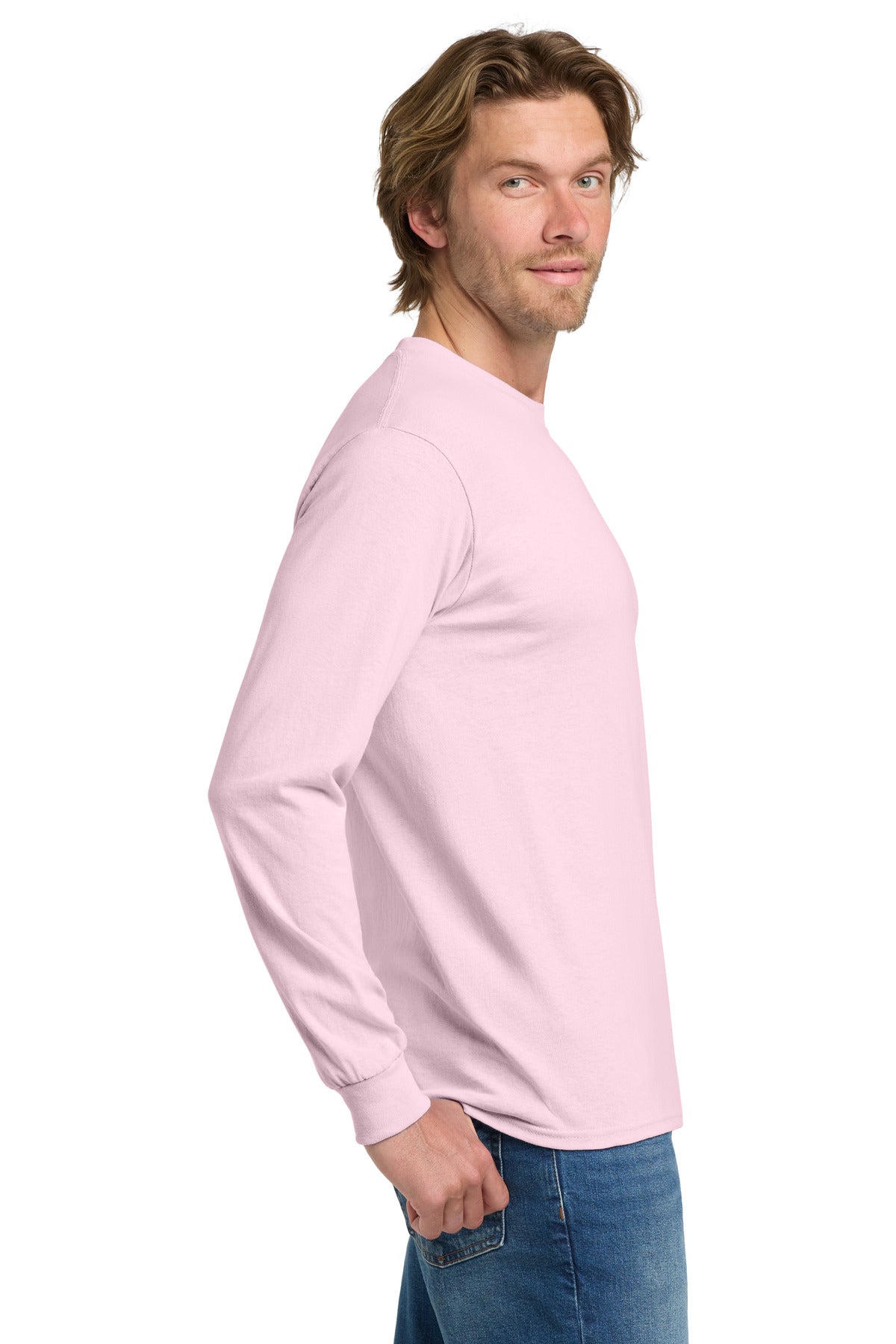 Gildan - Heavy Cotton 100% Cotton Long Sleeve T-Shirt. 5400 - Light Pink - side