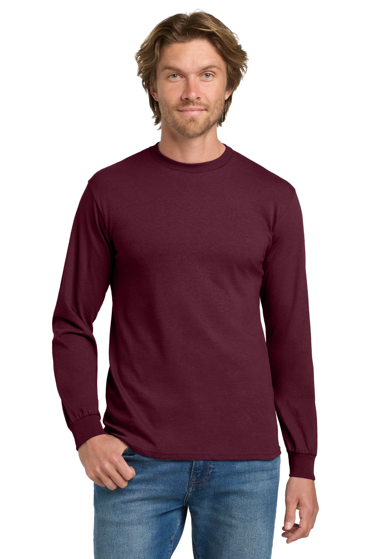 Gildan - Heavy Cotton 100% Cotton Long Sleeve T-Shirt. 5400 - Maroon - front