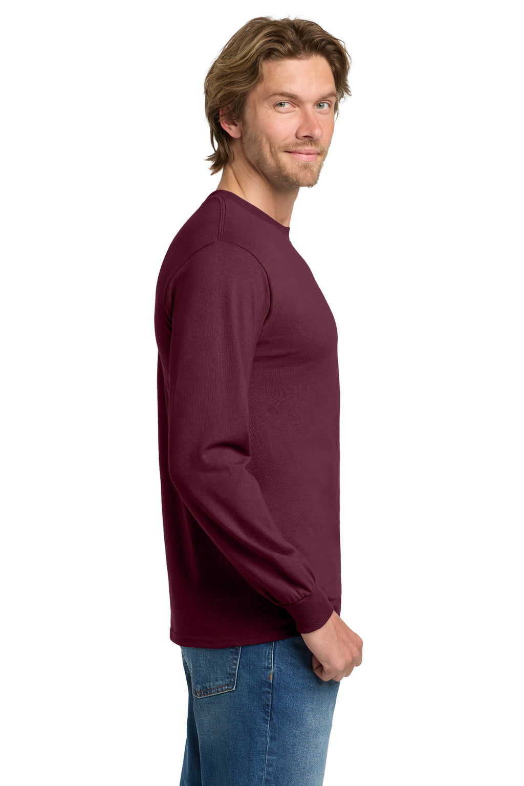 Gildan - Heavy Cotton 100% Cotton Long Sleeve T-Shirt. 5400 - Maroon - side