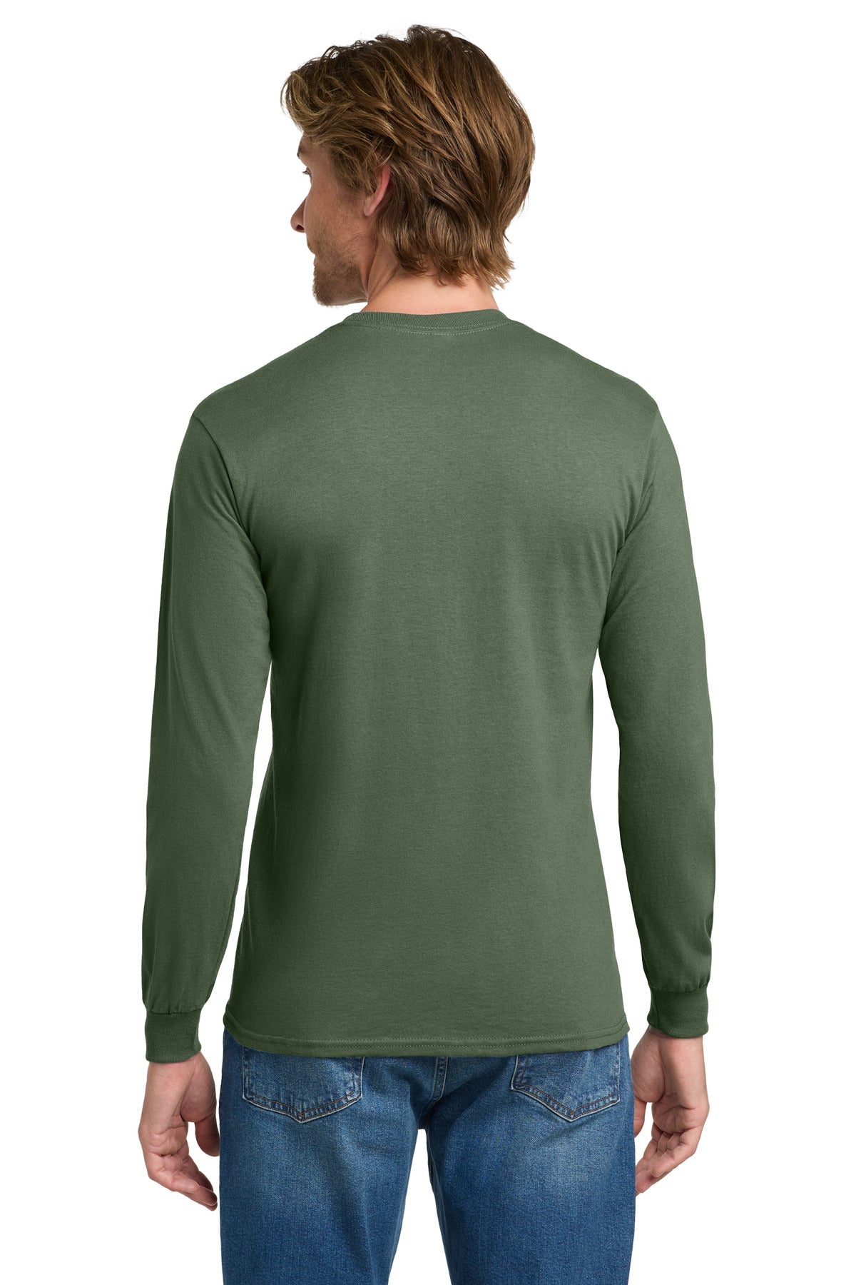 Gildan - Heavy Cotton 100% Cotton Long Sleeve T-Shirt. 5400 - Military Green - back